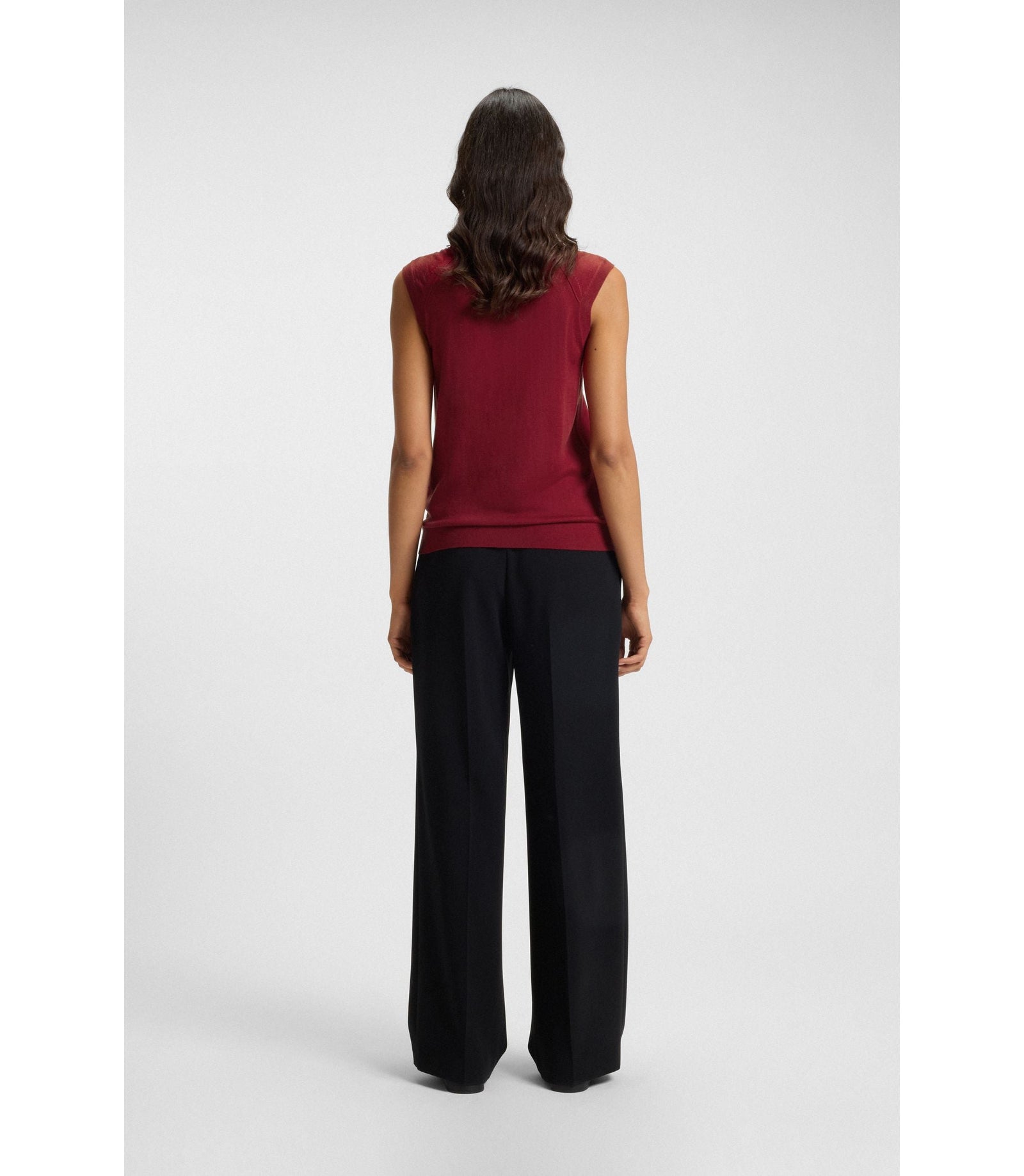 Boss Sleeveless Top In Merino Wool With Mock Neck Dark Red Women's