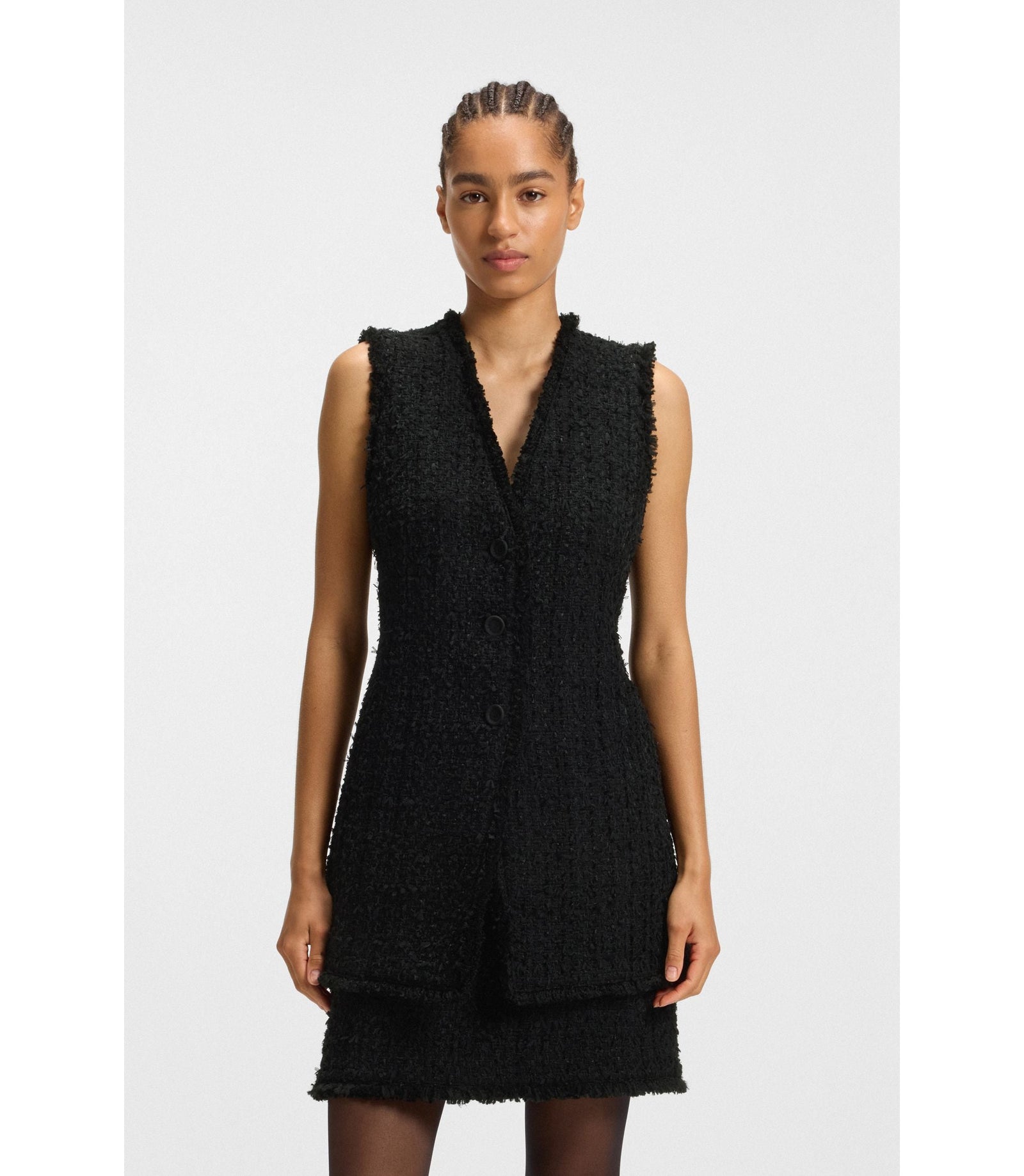 Boss Sleeveless Regular Fit Blazer In Velvet Tweed Patterned Women's