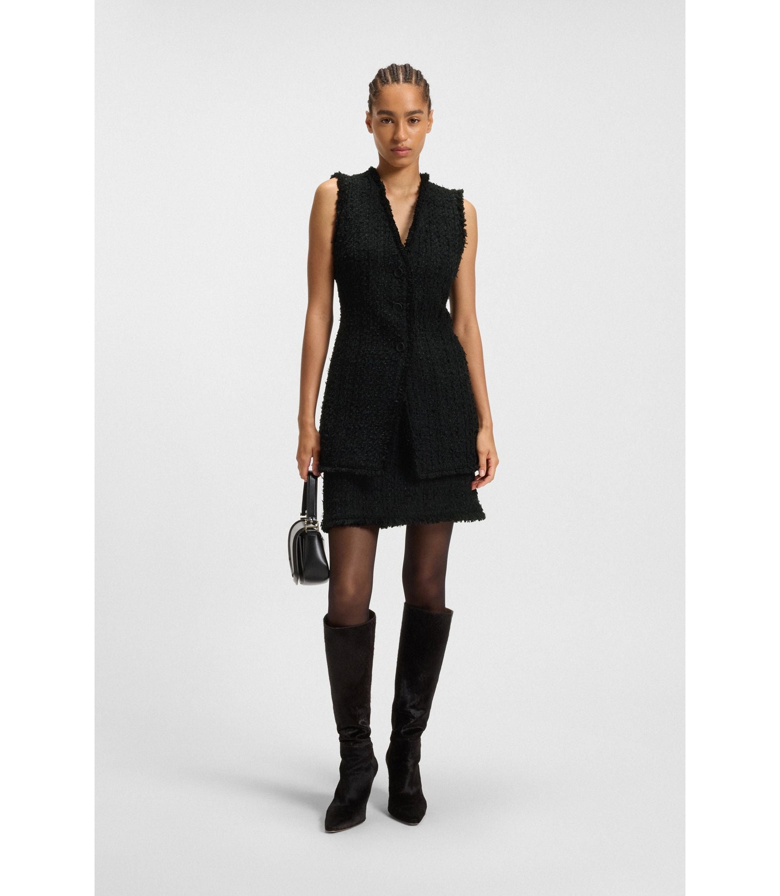 Boss Sleeveless Regular Fit Blazer In Velvet Tweed Patterned Women's
