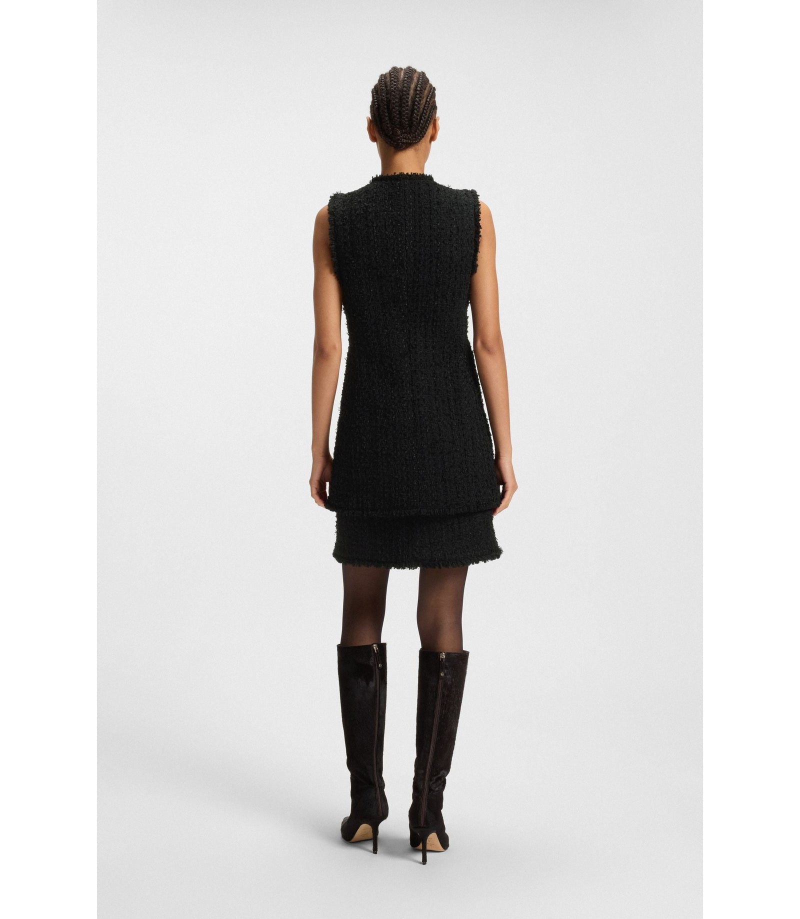 Boss Sleeveless Regular Fit Blazer In Velvet Tweed Patterned Women's