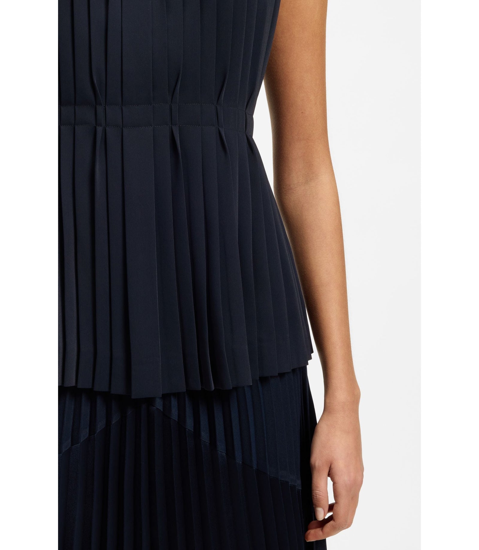 Boss Sleeveless Crepe Blouse With Pleats Dark Blue Women's