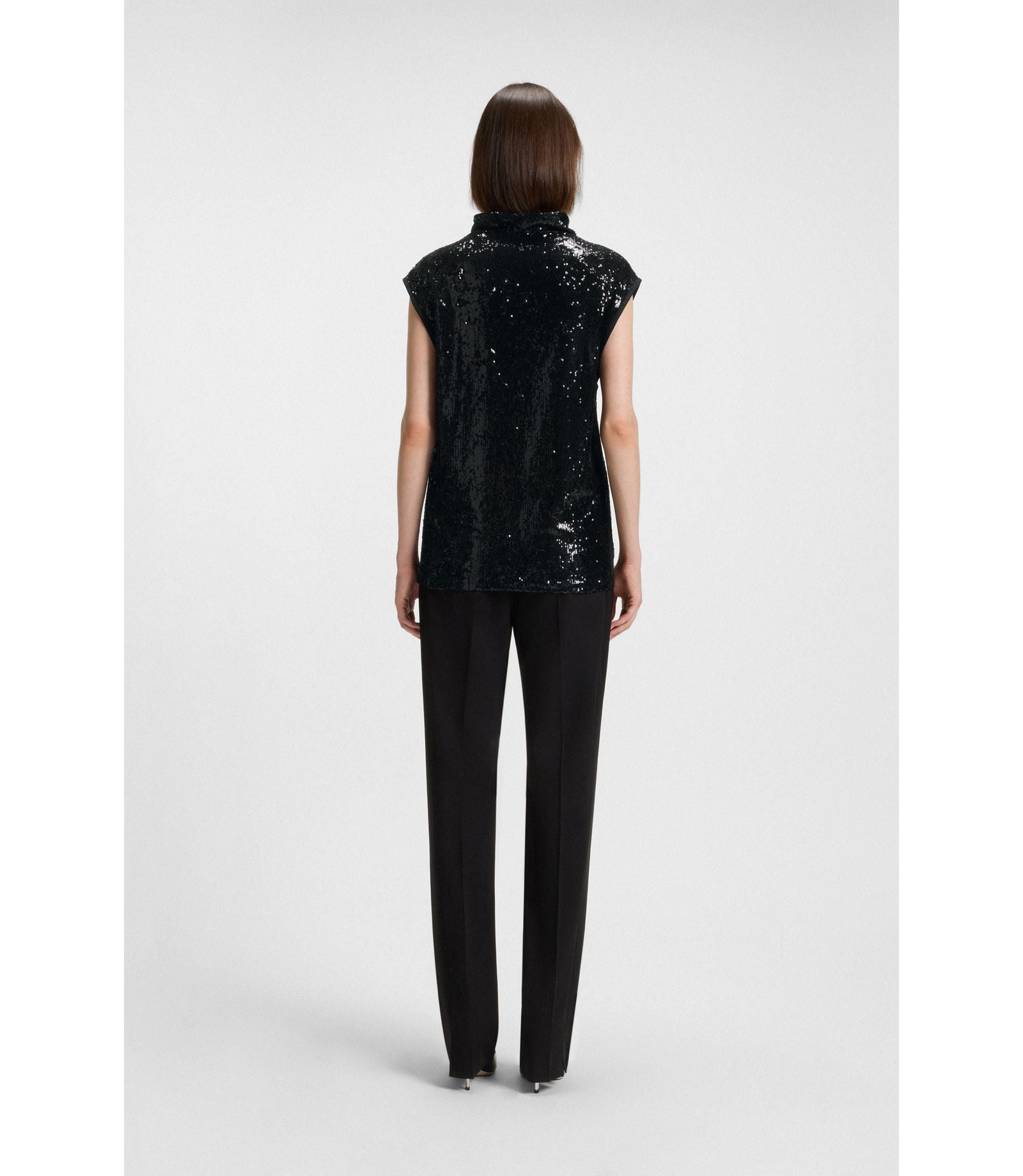 Boss Sequin Top With Draped Funnel Neckline Black Women's