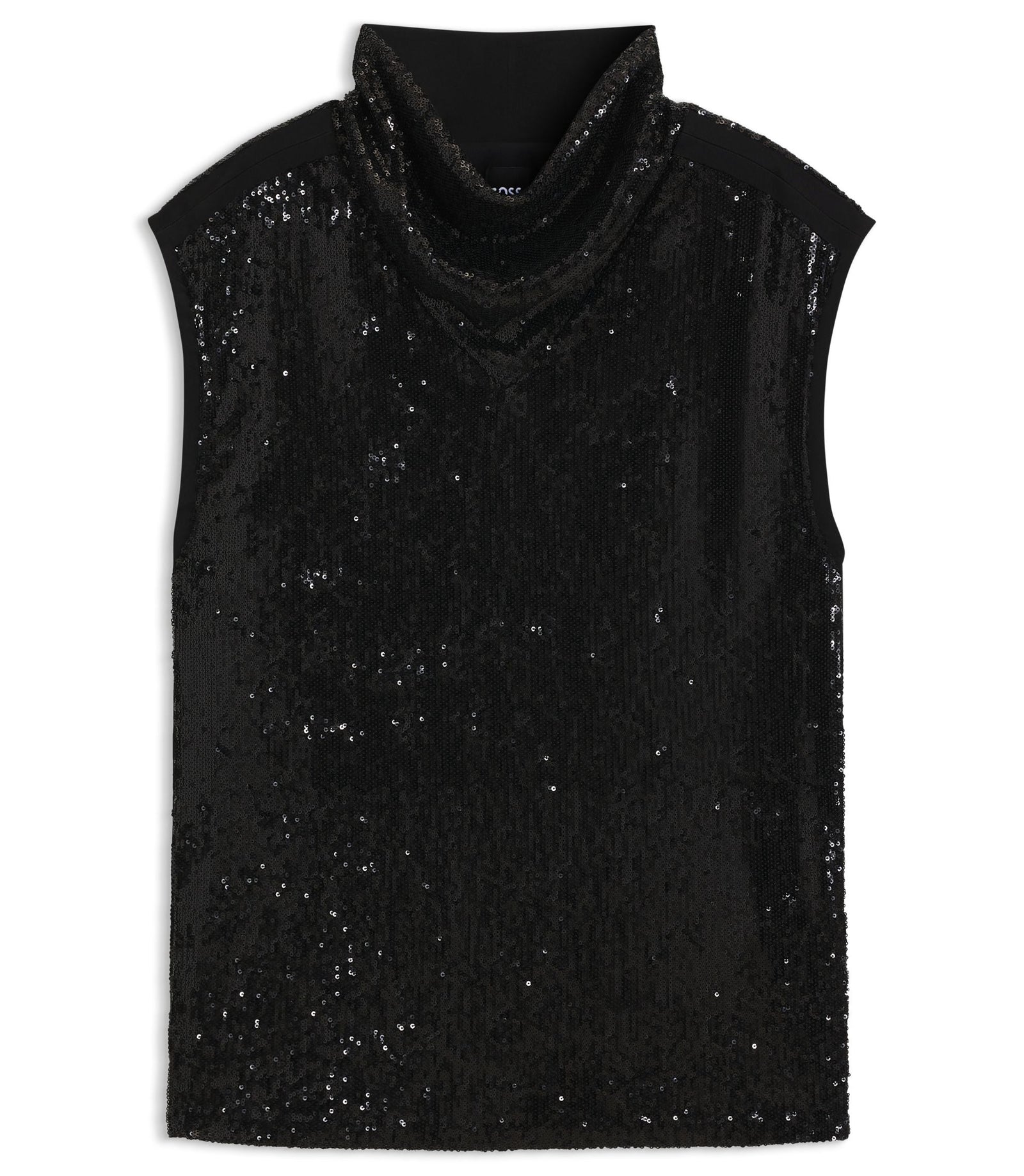 Boss Sequin Top With Draped Funnel Neckline Black Women's