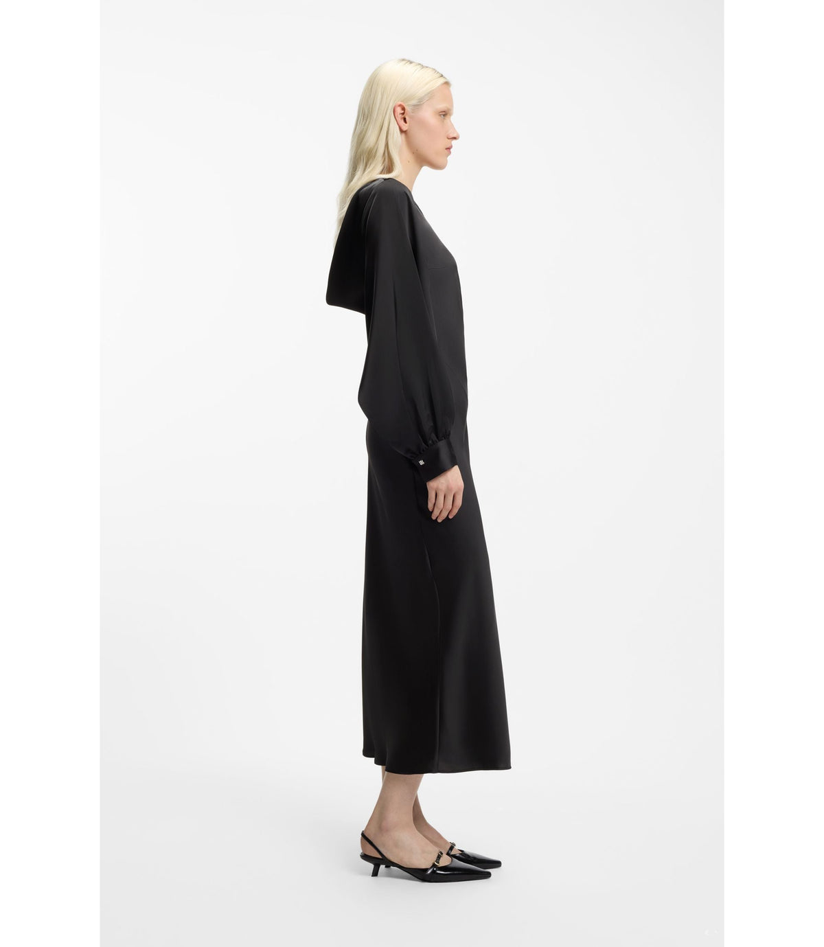 Hugo Satin Maxi Dress With Waterfall Back Black Women's