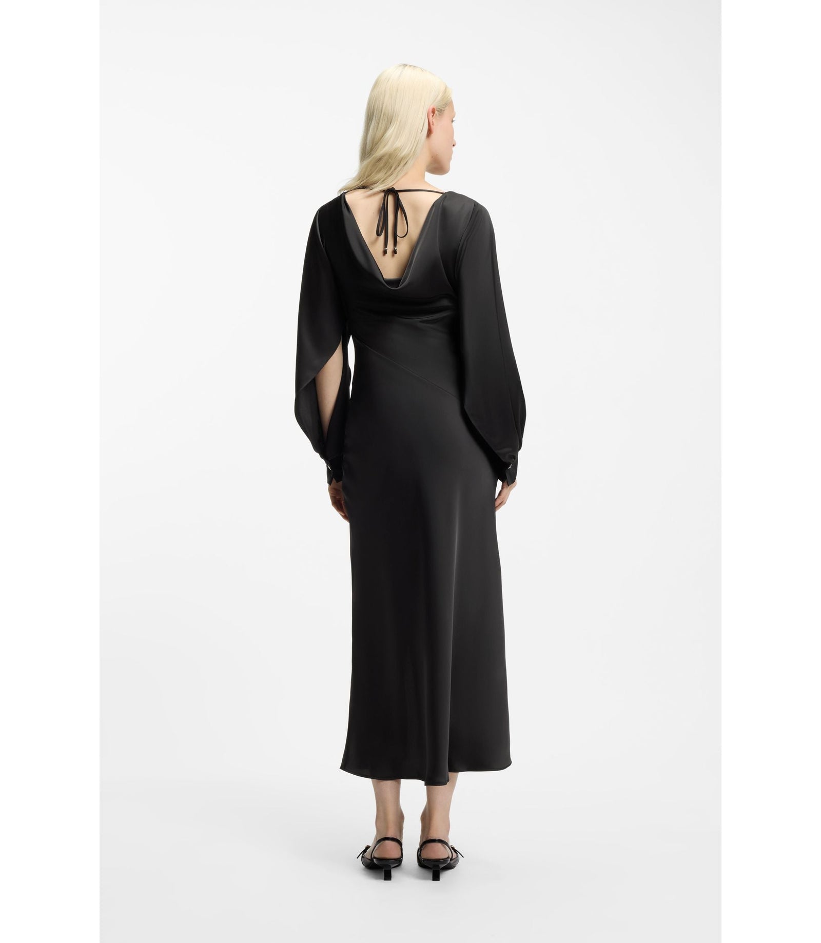 Hugo Satin Maxi Dress With Waterfall Back Black Women's