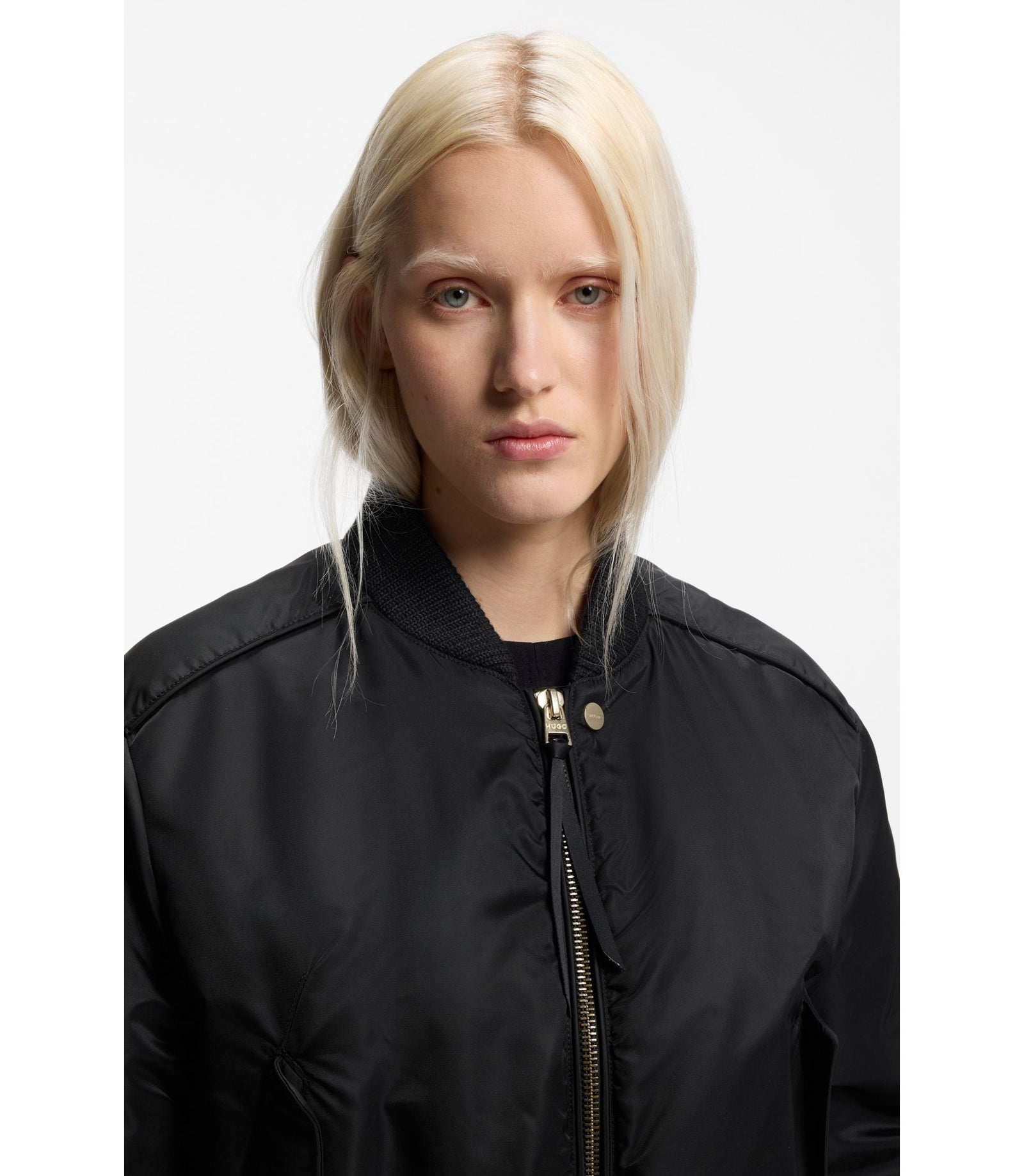 Hugo Ruched Detail Bomber Jacket With Water Repellent Finish Black Women's