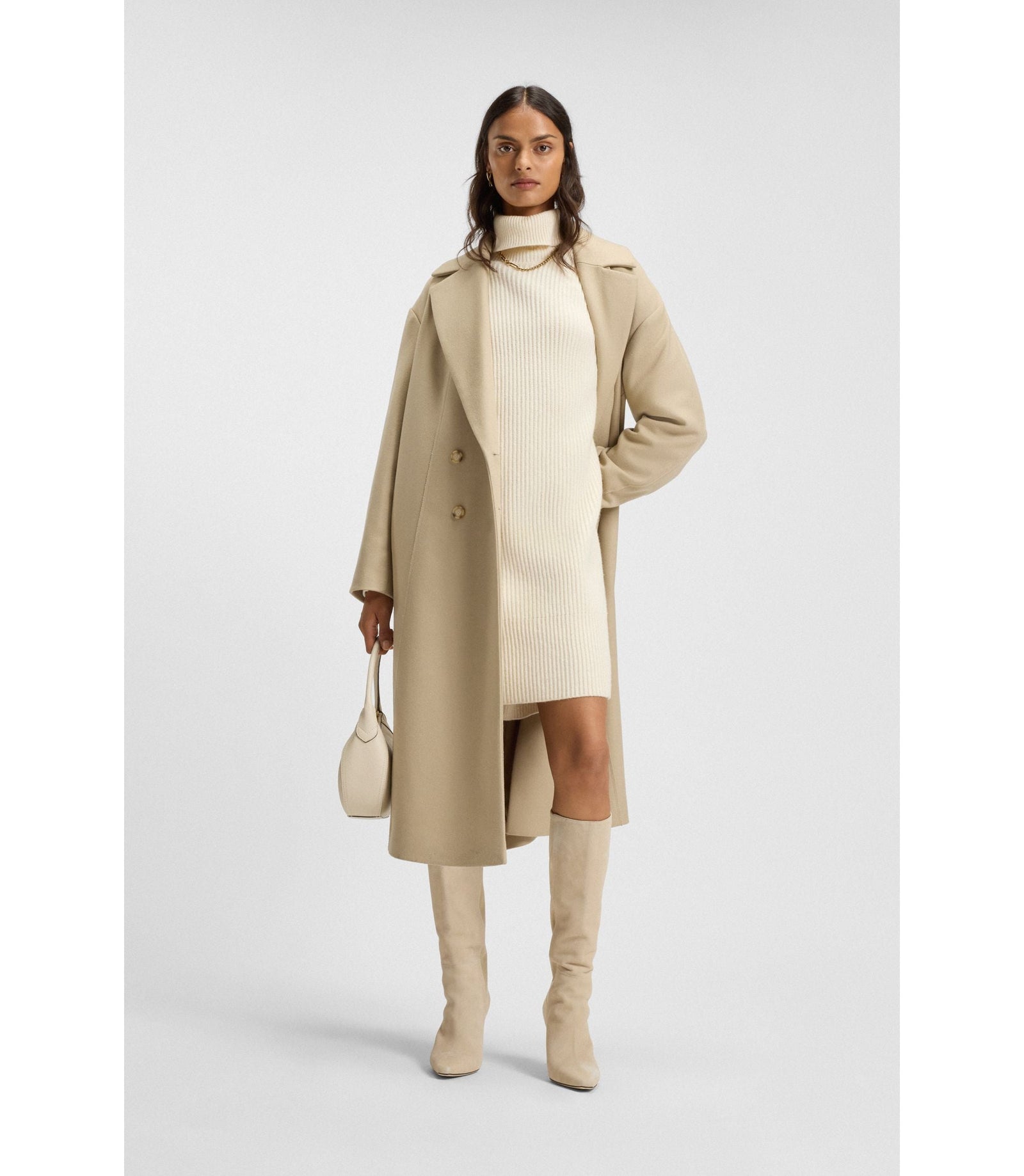 Boss Rollneck Sweater Dress In Virgin Wool And Cashmere White Women's