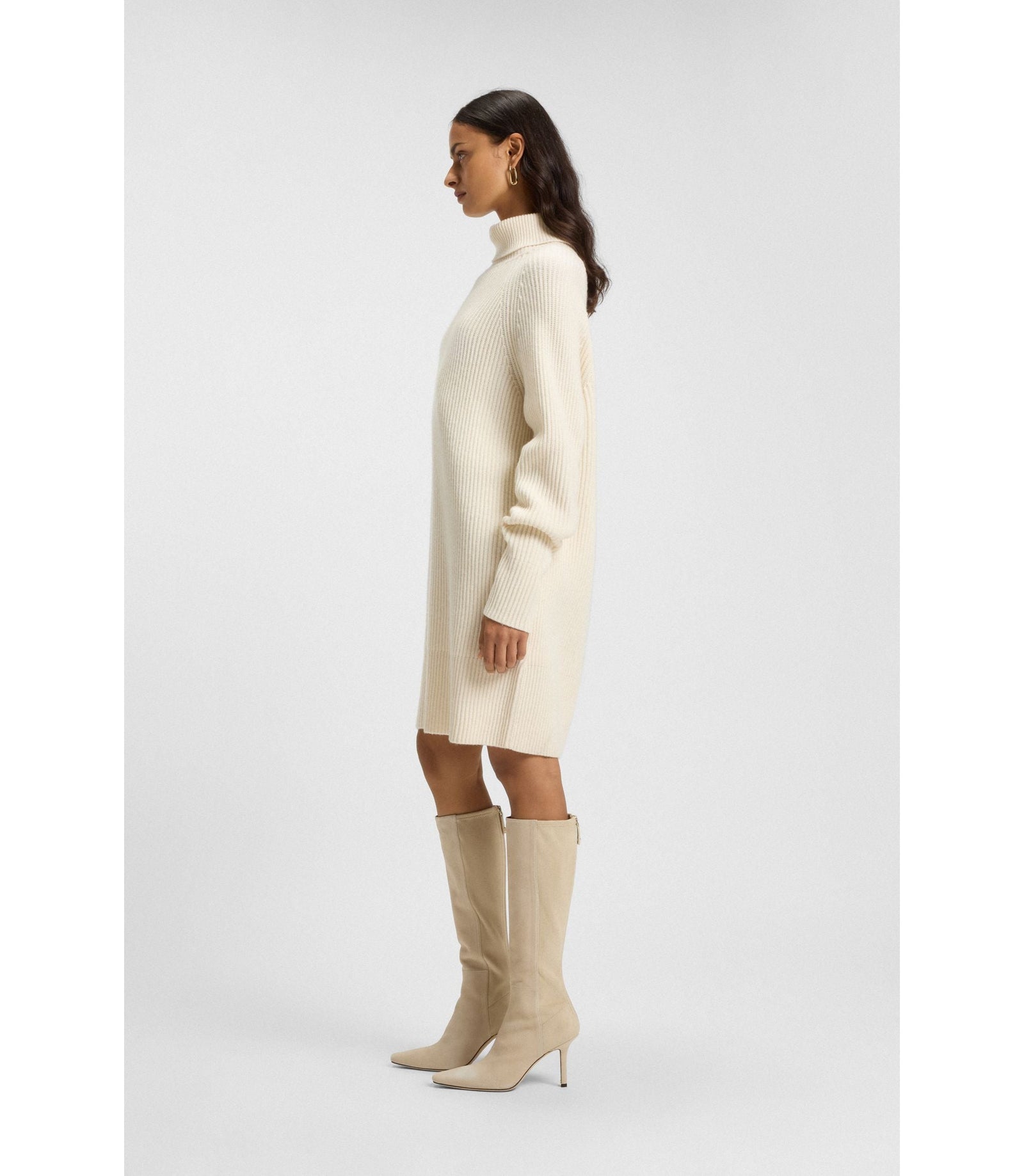 Boss Rollneck Sweater Dress In Virgin Wool And Cashmere White Women's