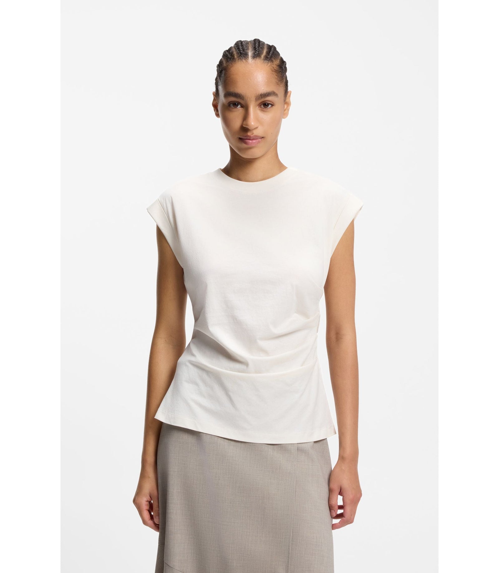 Boss Rolled Cuff Slim Fit T Shirt In Mercerised Cotton White Women's