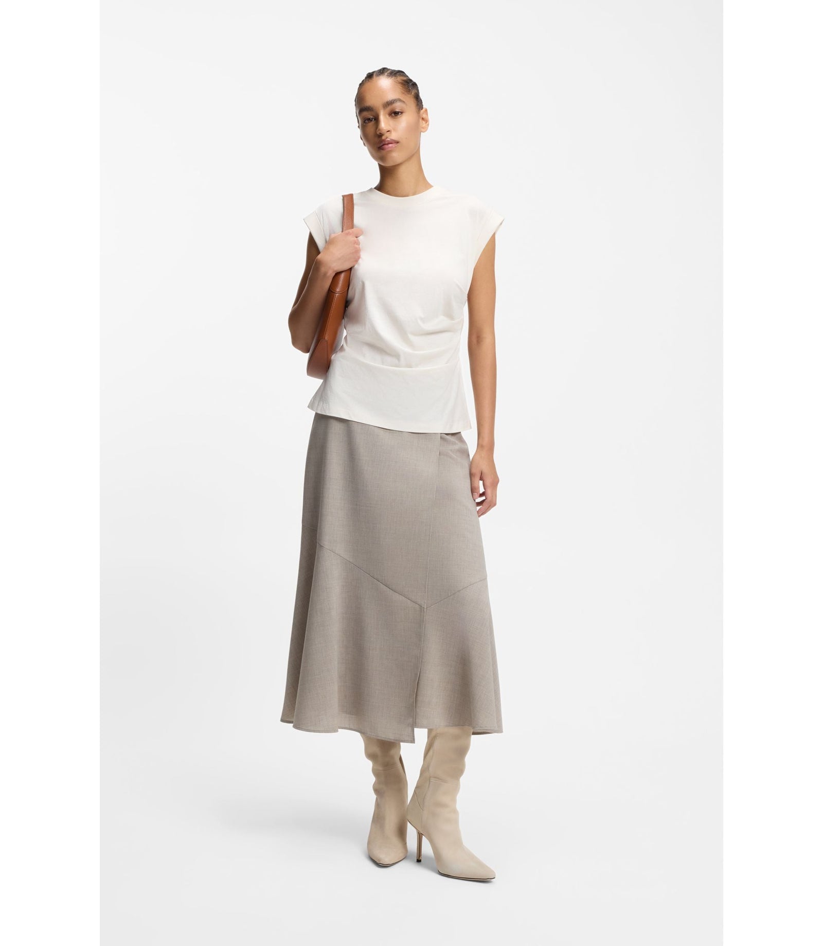 Boss Rolled Cuff Slim Fit T Shirt In Mercerised Cotton White Women's