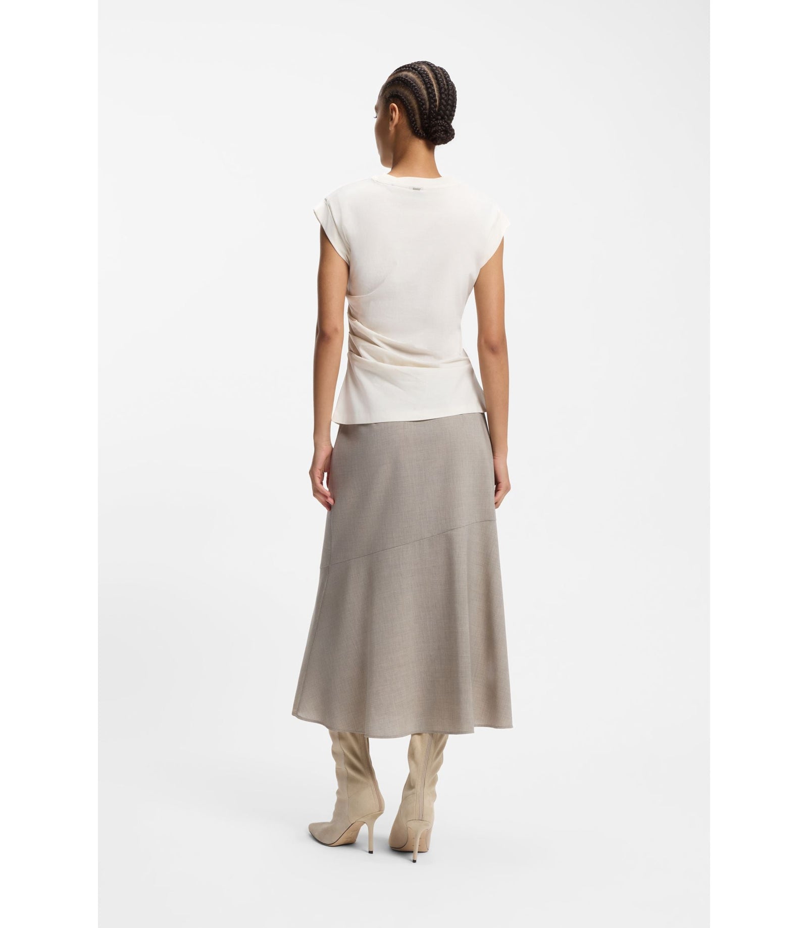 Boss Rolled Cuff Slim Fit T Shirt In Mercerised Cotton White Women's