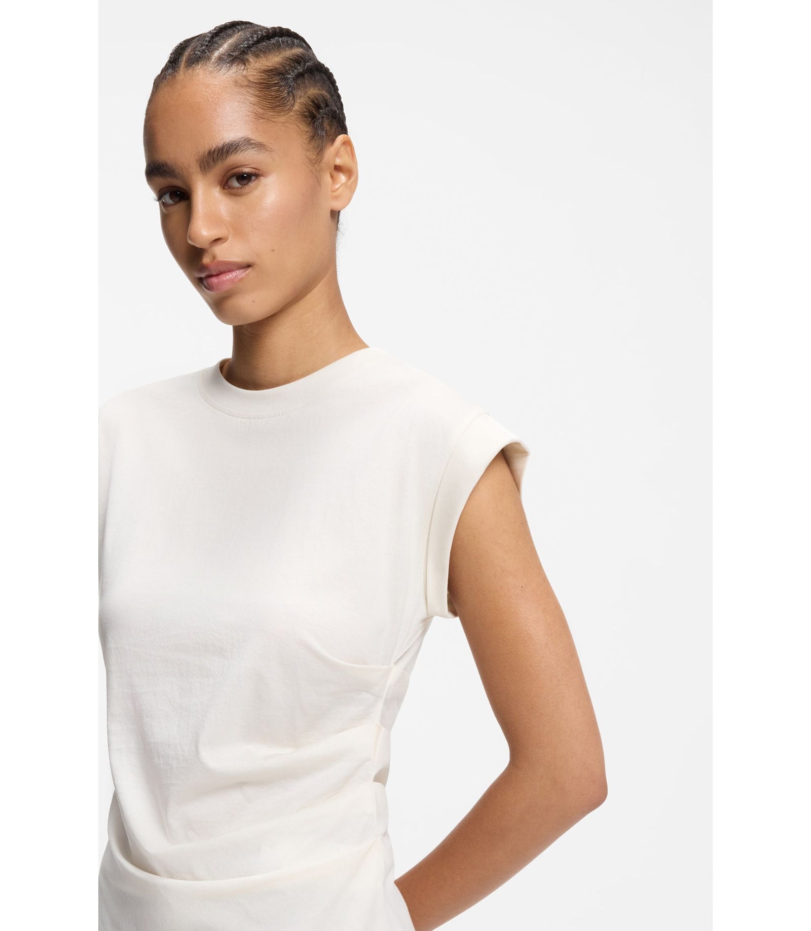 Boss Rolled Cuff Slim Fit T Shirt In Mercerised Cotton White Women's