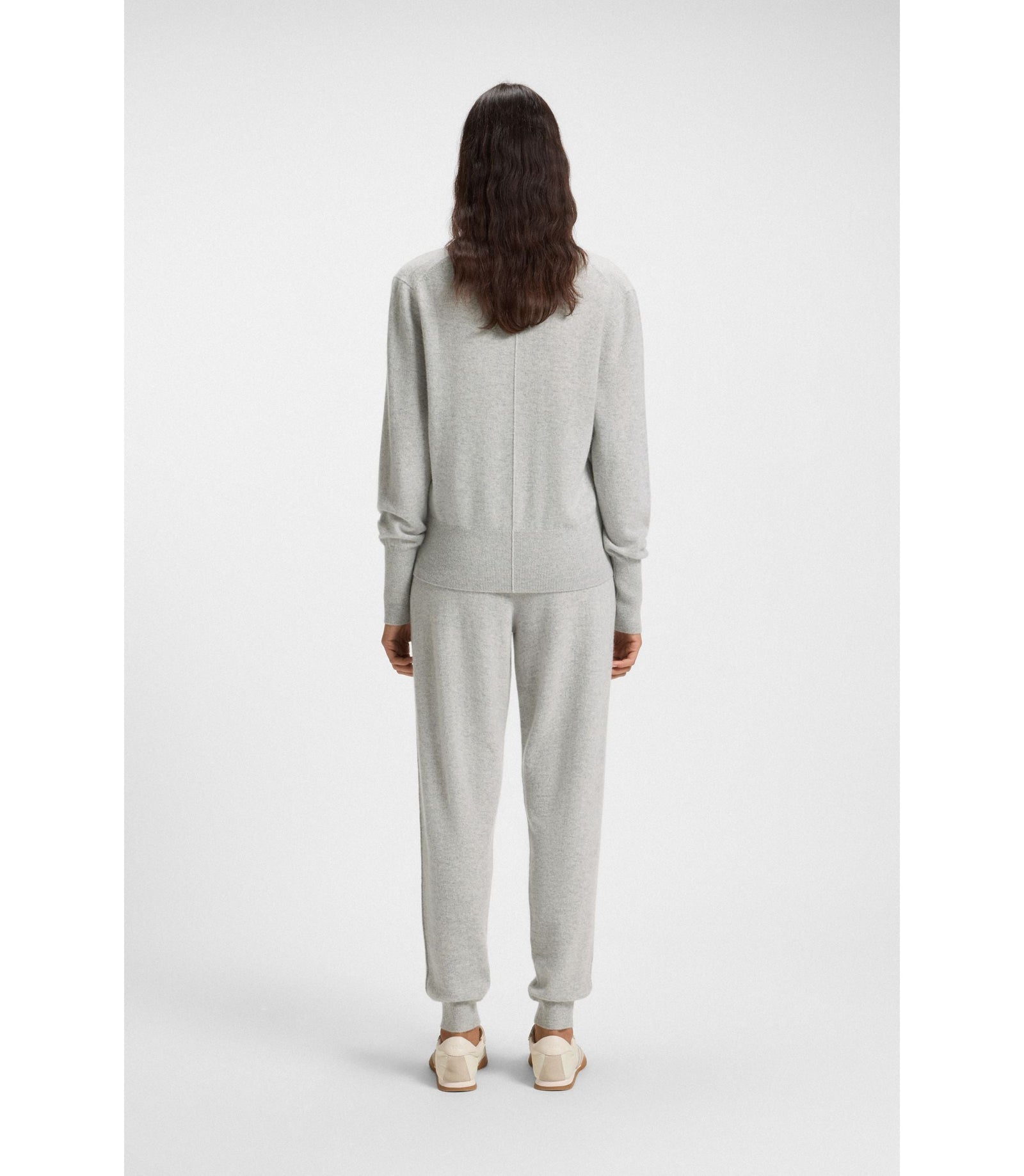 Boss Ribbed Trim Cardigan In Cashmere Light Grey Women's