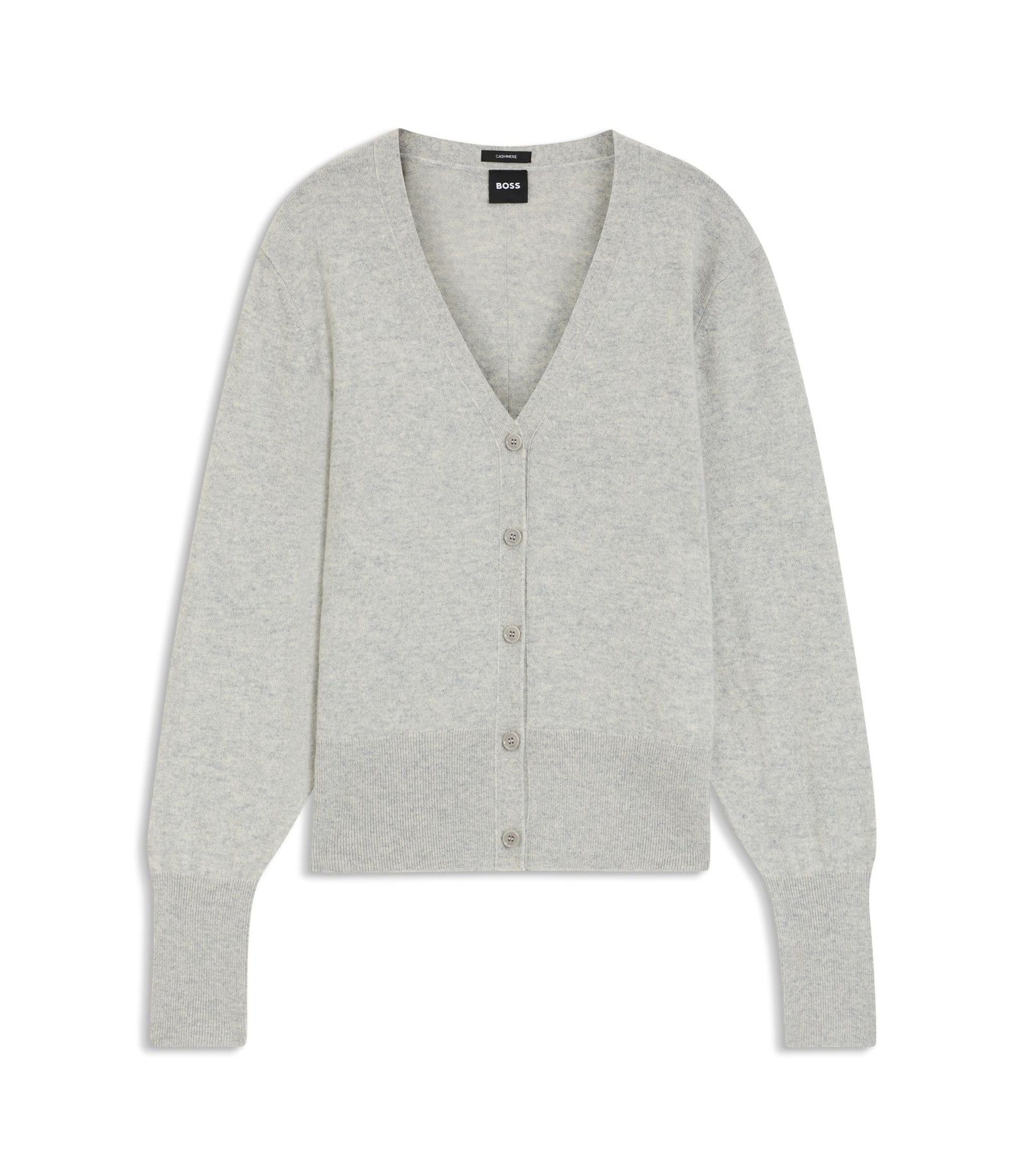 Boss Ribbed Trim Cardigan In Cashmere Light Grey Women's