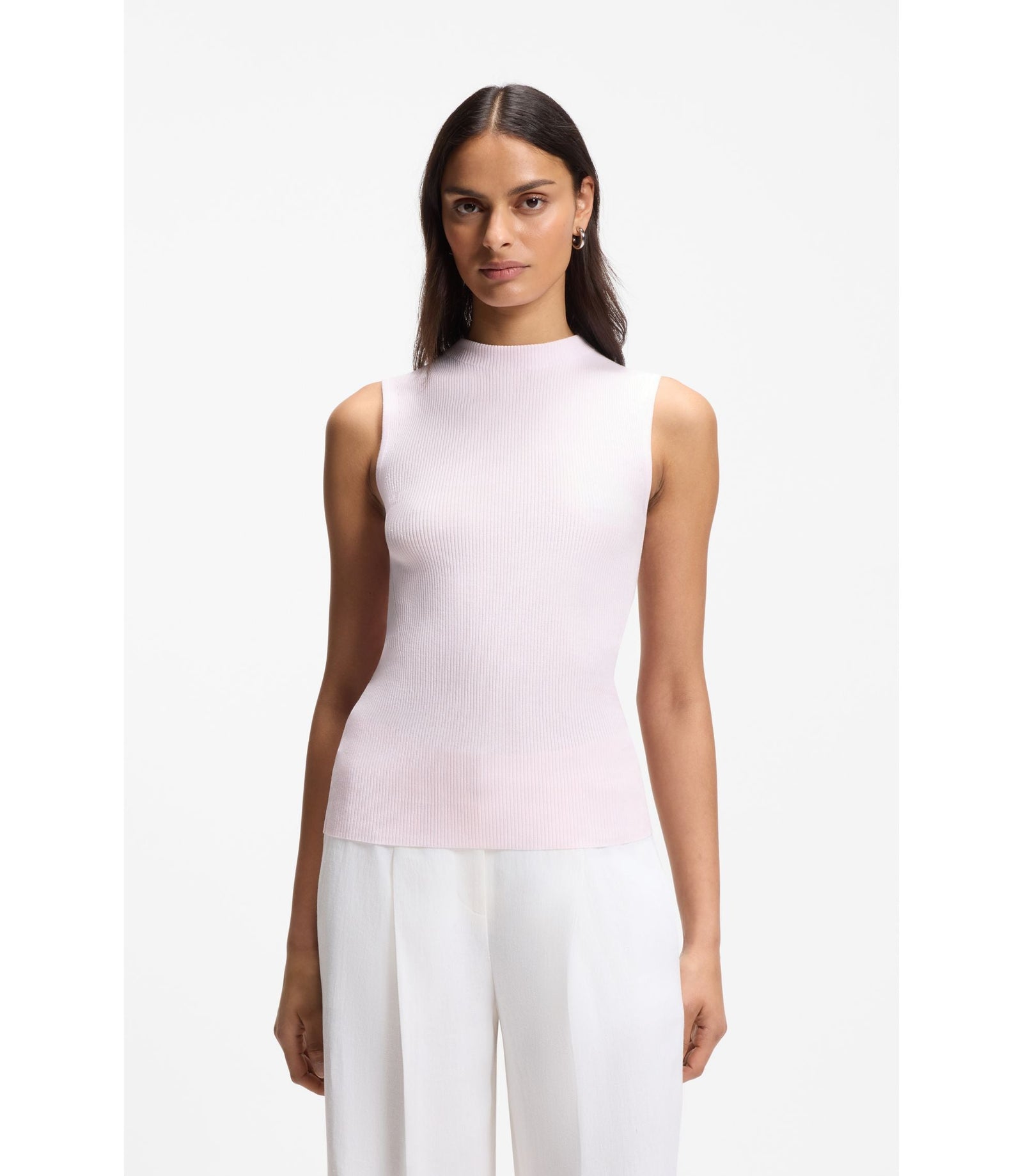Boss Ribbed Top With Mock Neckline Light Pink Women's