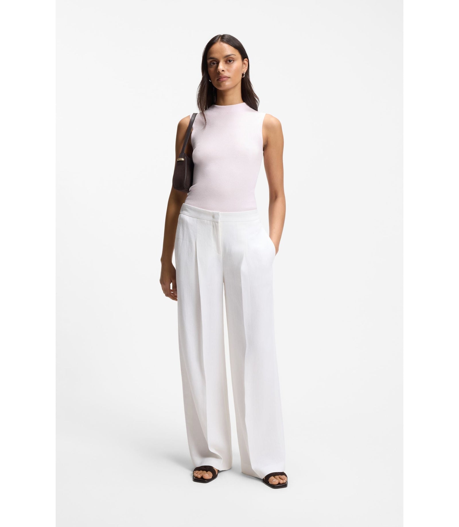 Boss Ribbed Top With Mock Neckline Light Pink Women's