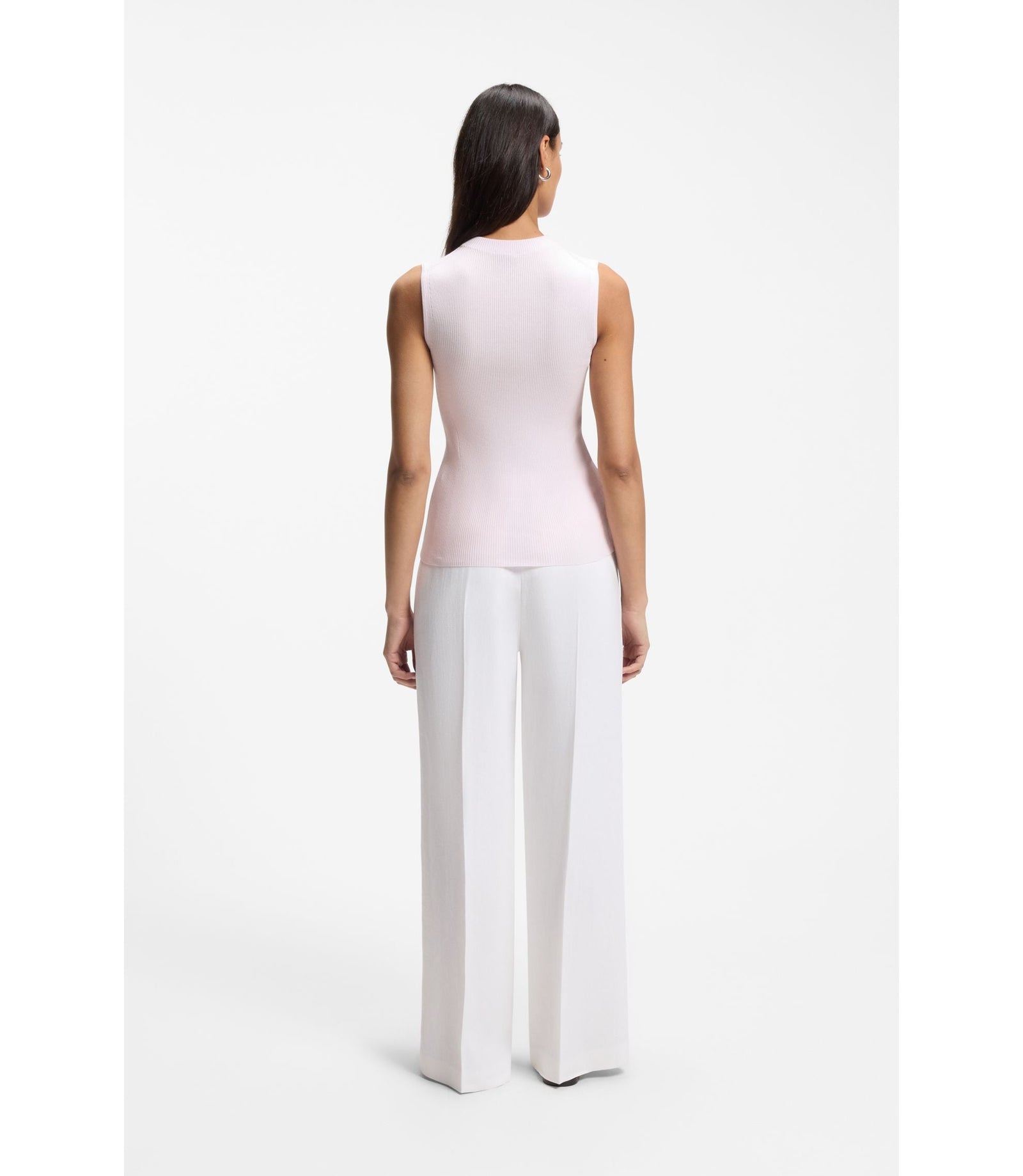 Boss Ribbed Top With Mock Neckline Light Pink Women's