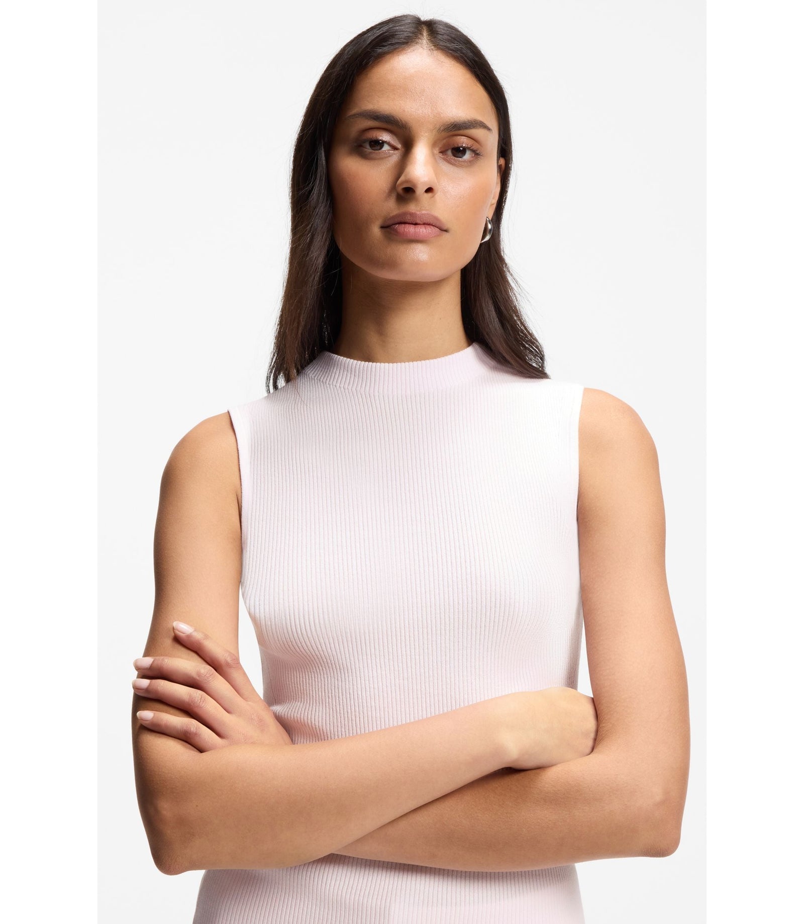 Boss Ribbed Top With Mock Neckline Light Pink Women's