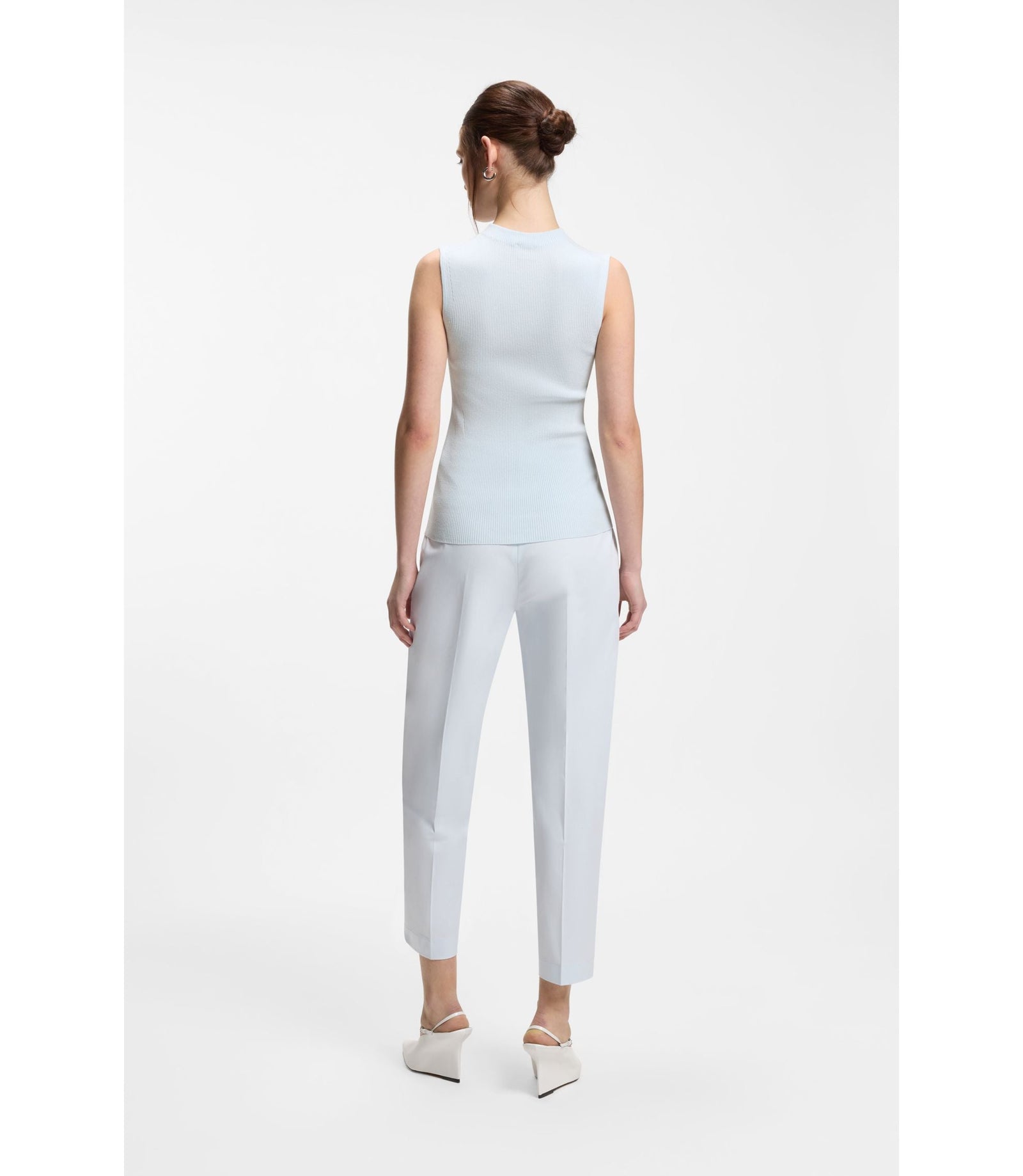 Boss Ribbed Top With Mock Neckline Light Blue Women's