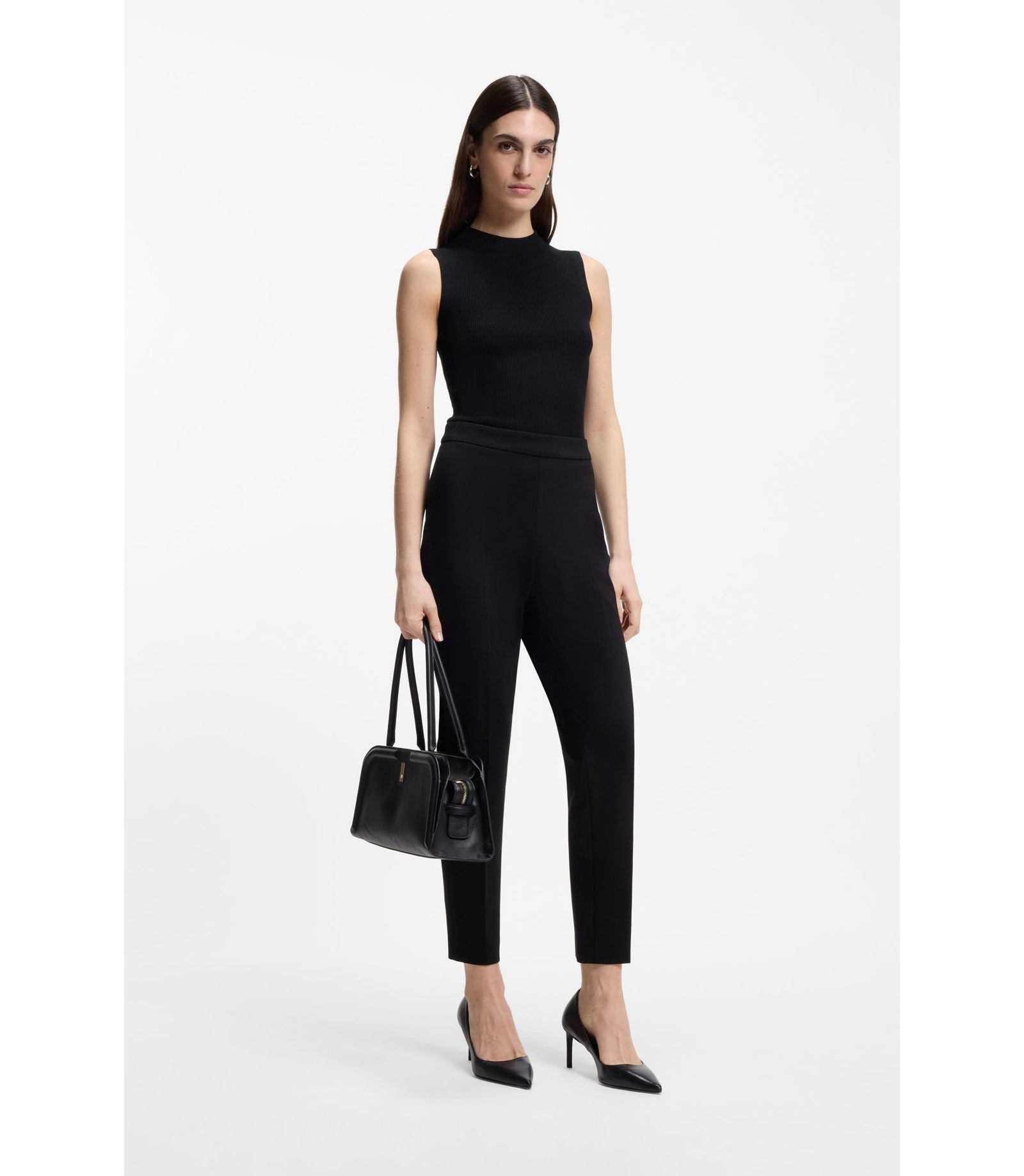Boss Ribbed Top With Mock Neckline Black Women's