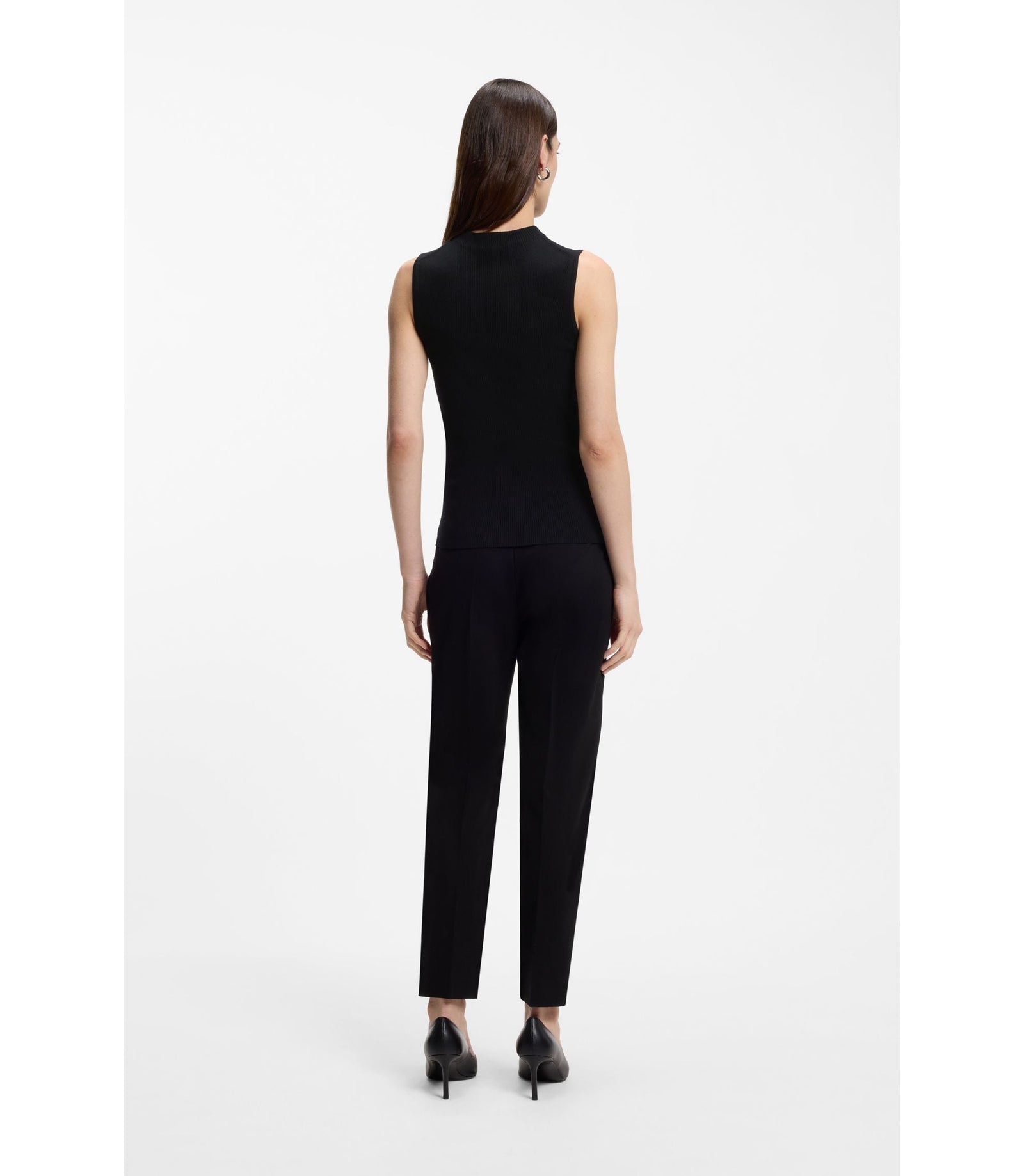 Boss Ribbed Top With Mock Neckline Black Women's