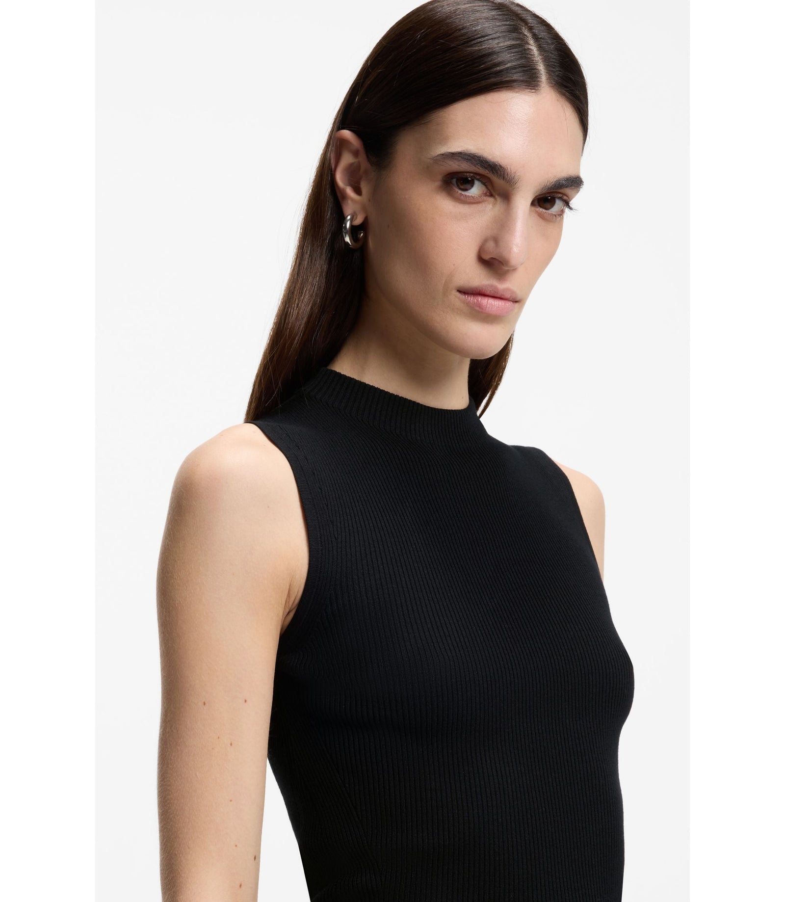 Boss Ribbed Top With Mock Neckline Black Women's