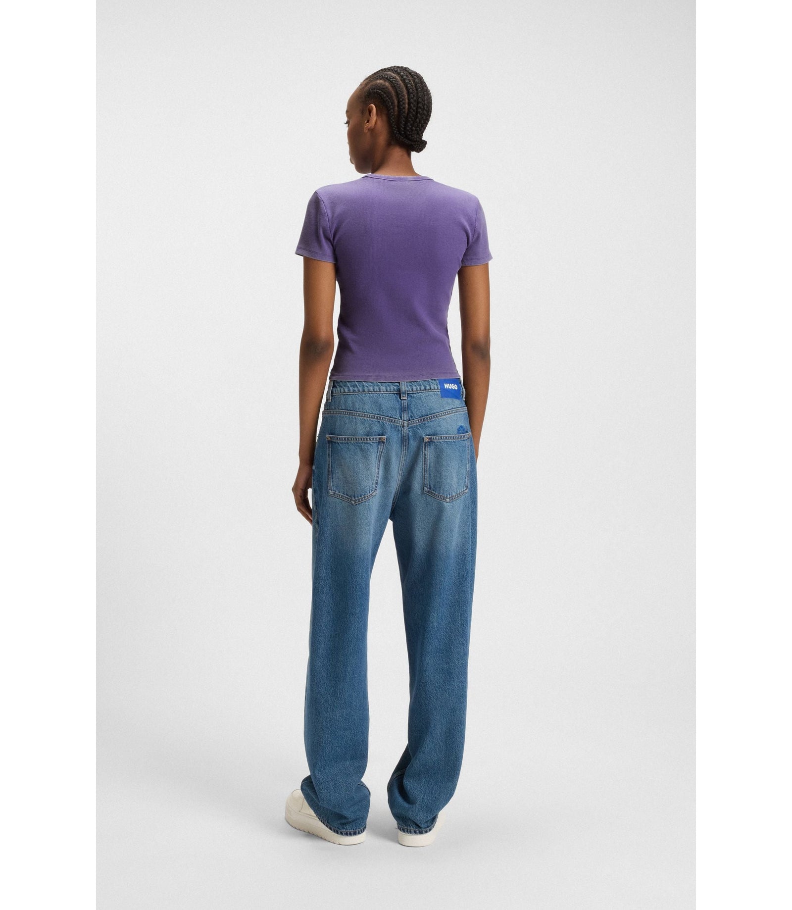 Hugo Rhinestone Logo Slim Fit T Shirt In Stretch Cotton Purple Women's