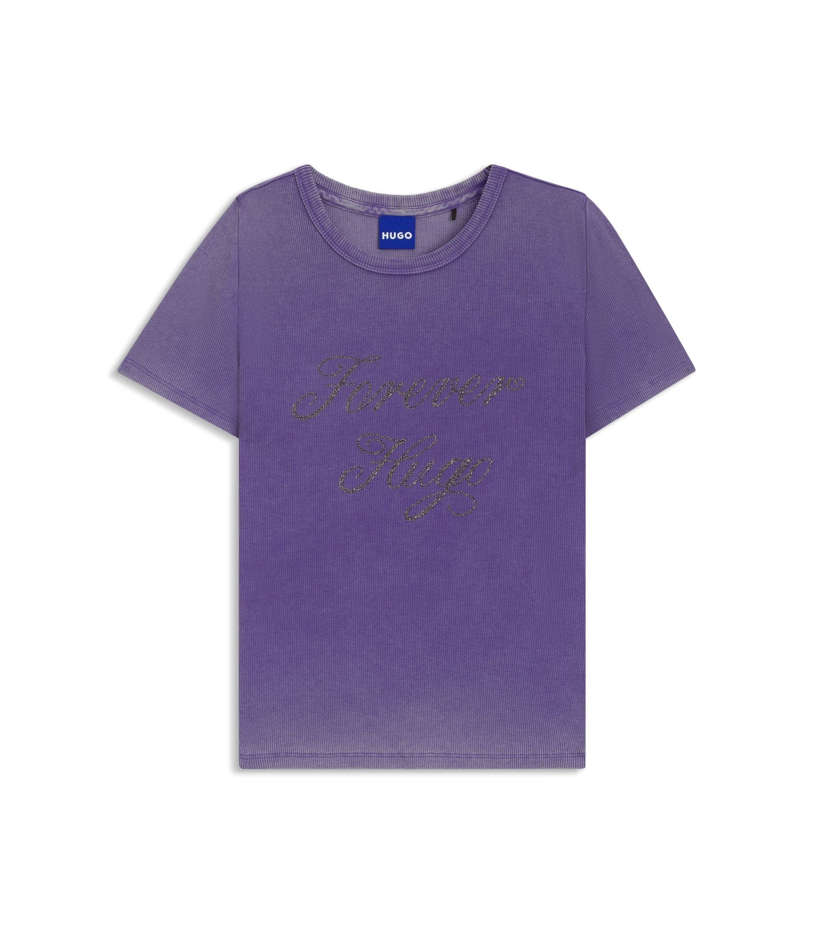 Hugo Rhinestone Logo Slim Fit T Shirt In Stretch Cotton Purple Women's