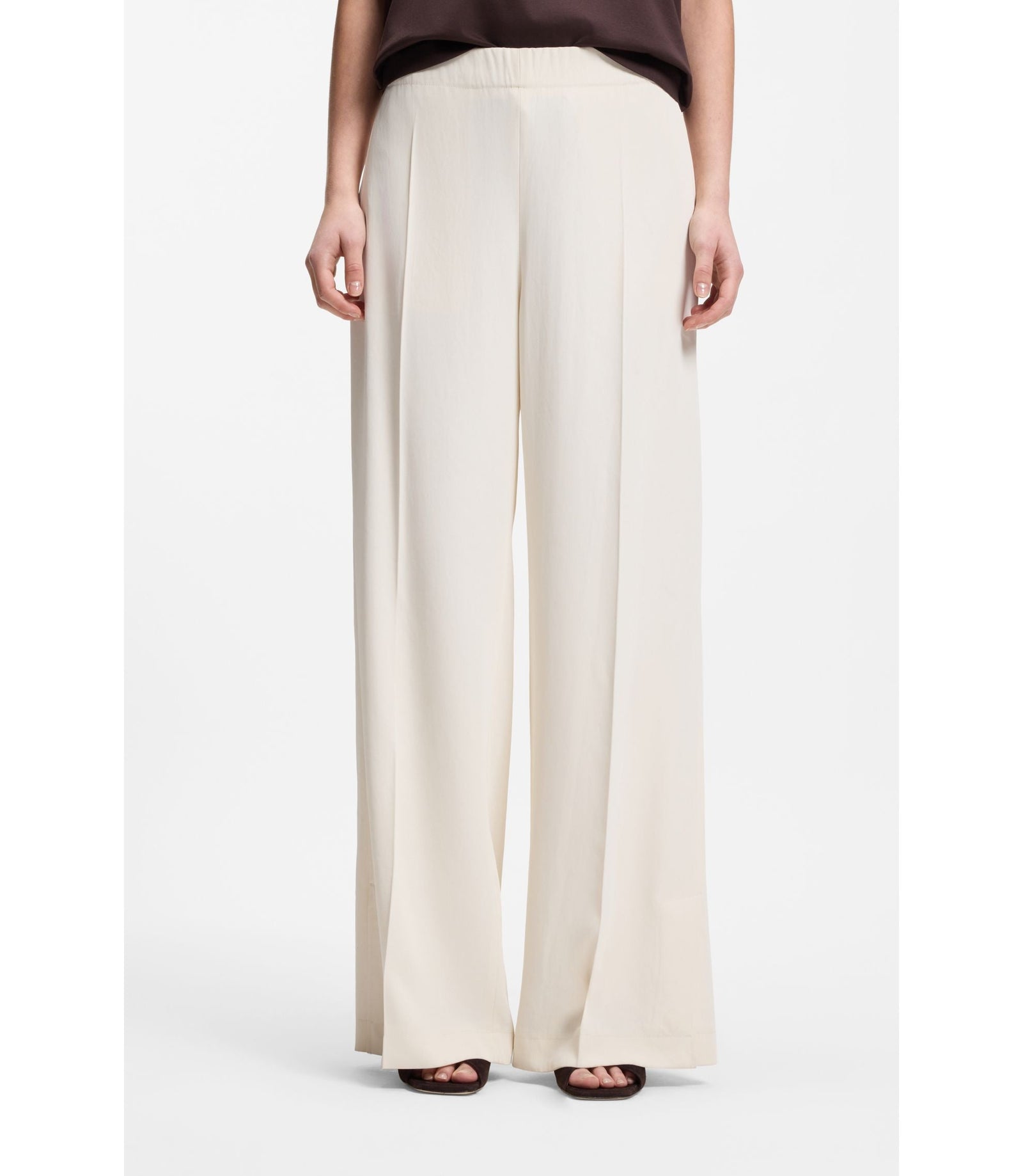 Boss Relaxed Fit Trousers With Wide Leg White Women's