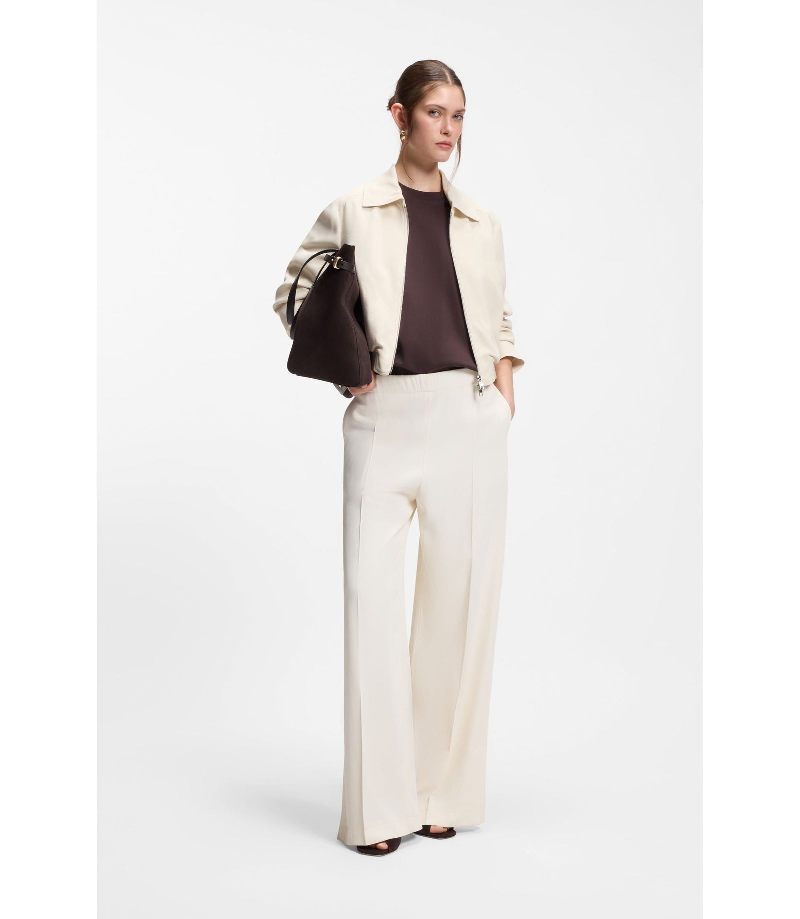 Boss Relaxed Fit Trousers With Wide Leg White Women's