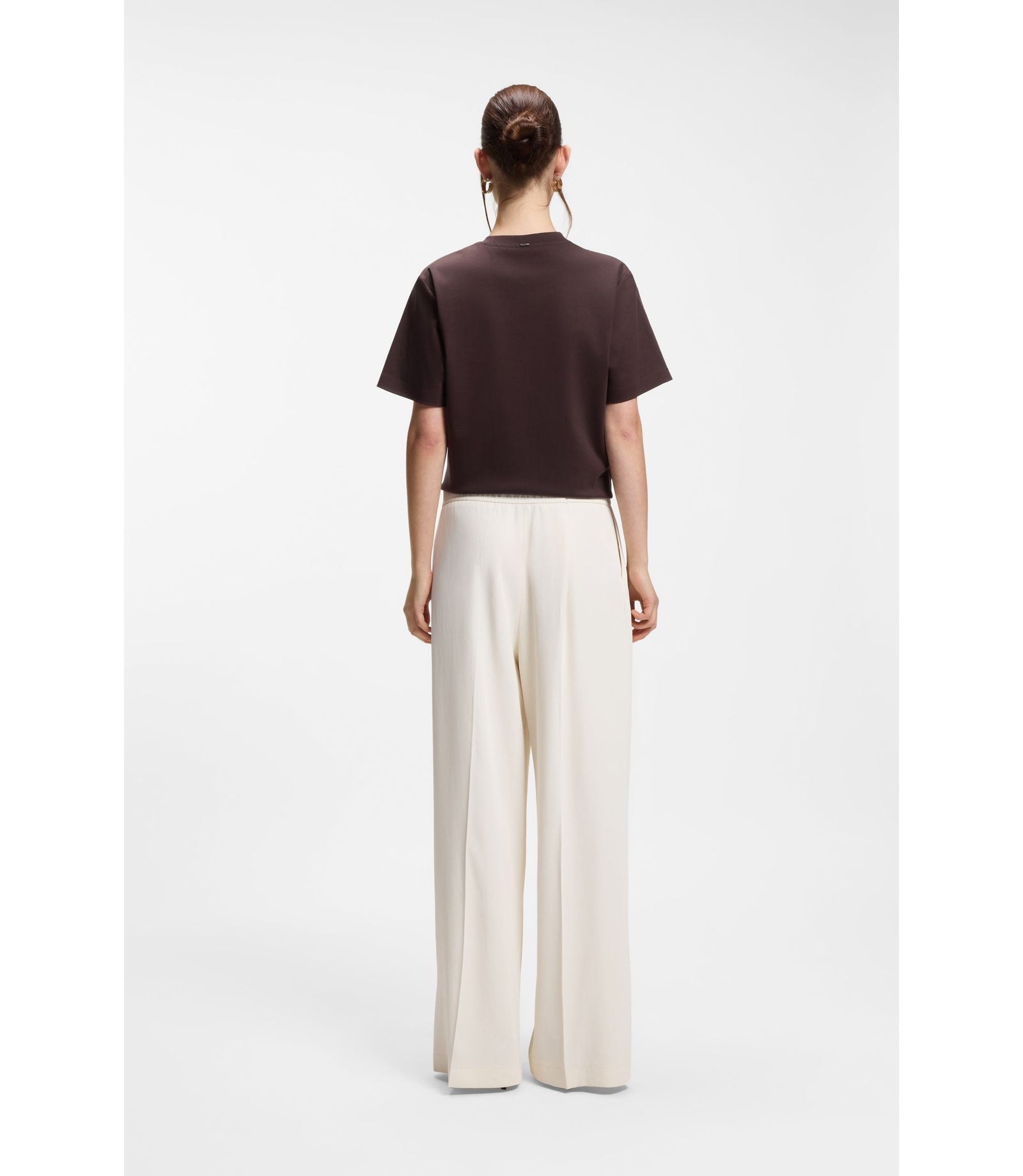 Boss Relaxed Fit Trousers With Wide Leg White Women's