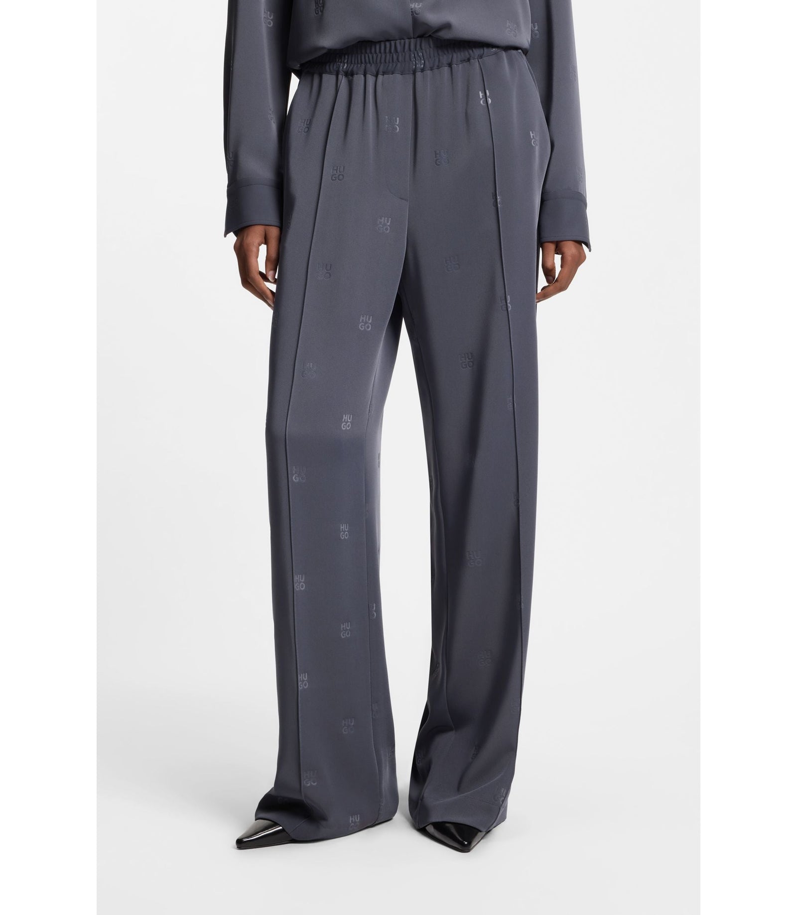 Hugo Relaxed Fit Trousers With Stacked Logos Patterned Women's