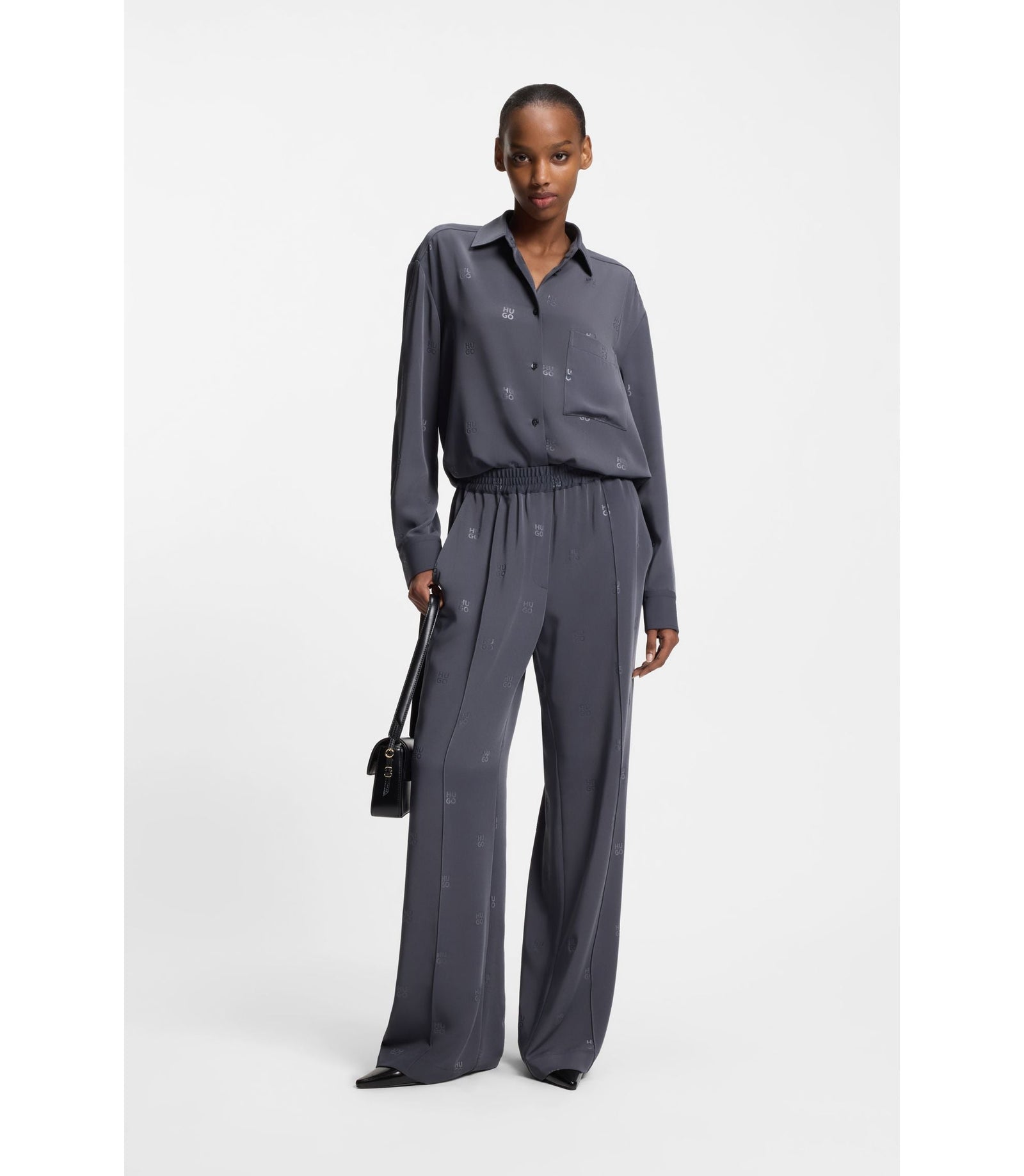 Hugo Relaxed Fit Trousers With Stacked Logos Patterned Women's