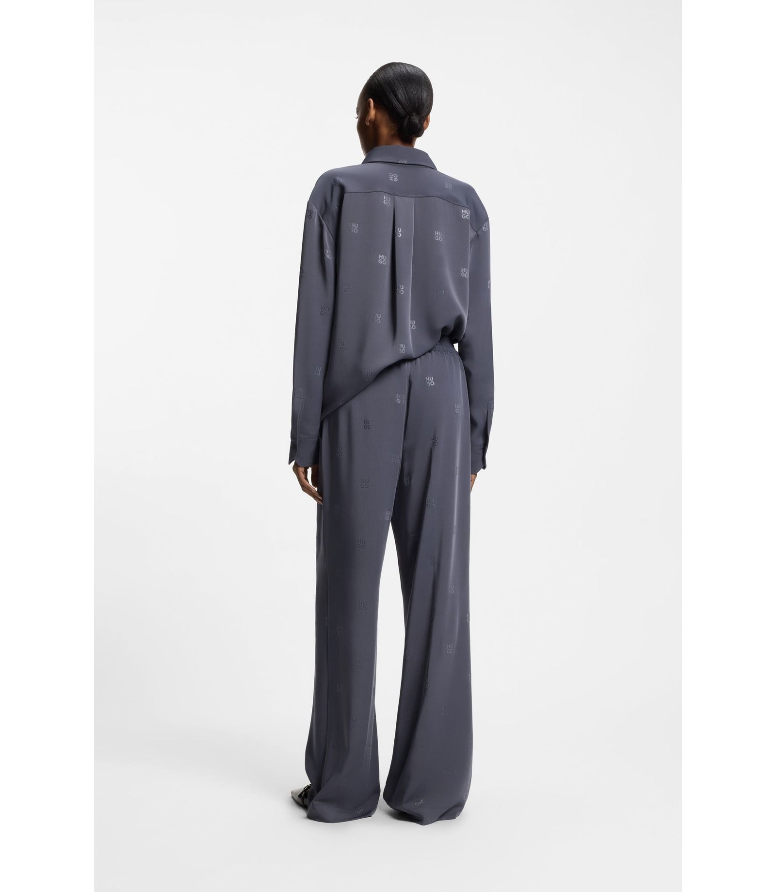 Hugo Relaxed Fit Trousers With Stacked Logos Patterned Women's