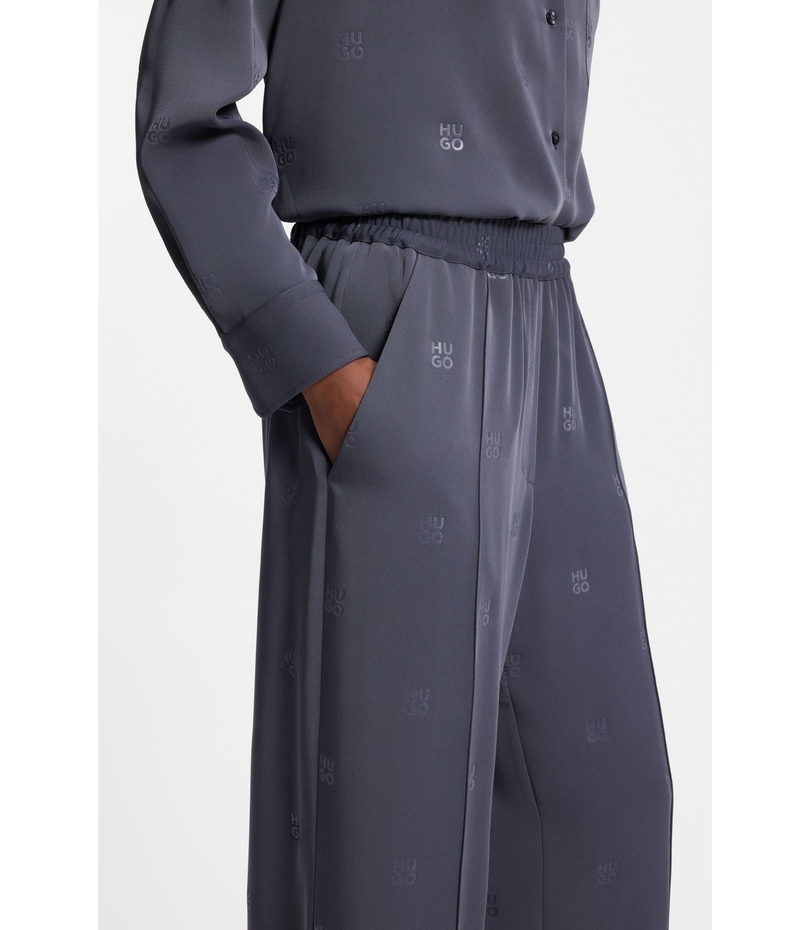 Hugo Relaxed Fit Trousers With Stacked Logos Patterned Women's