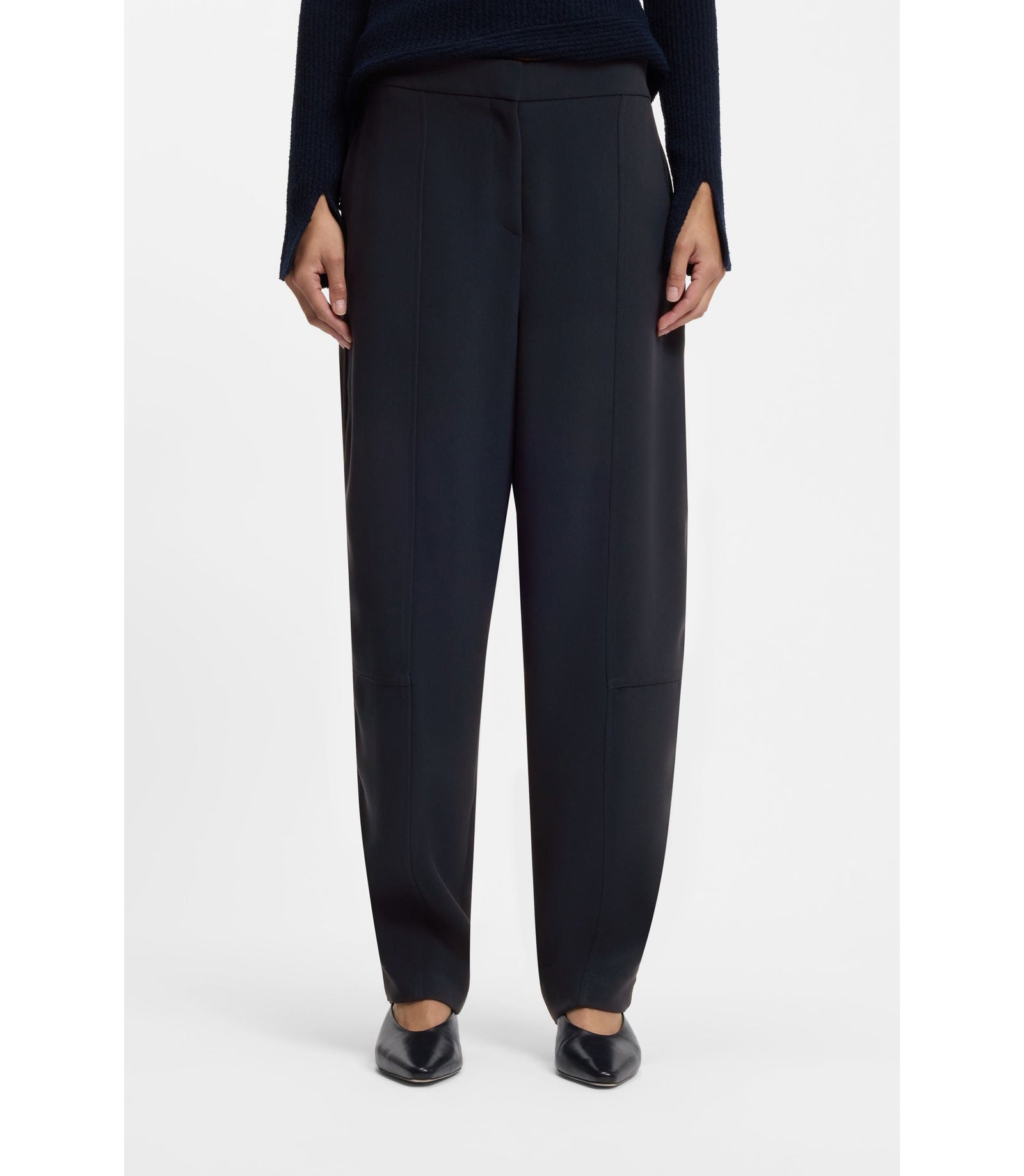 Boss Relaxed Fit Trousers In Wrinkle Resistant Crepe Dark Blue Women's