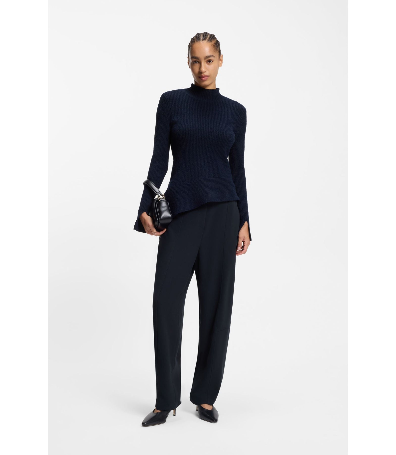 Boss Relaxed Fit Trousers In Wrinkle Resistant Crepe Dark Blue Women's
