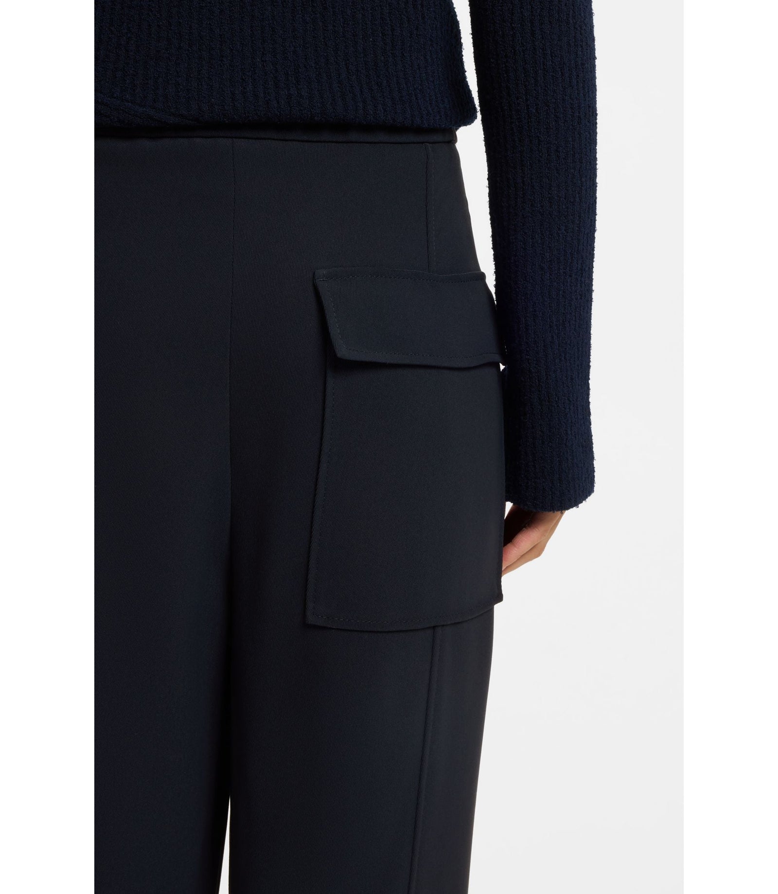 Boss Relaxed Fit Trousers In Wrinkle Resistant Crepe Dark Blue Women's