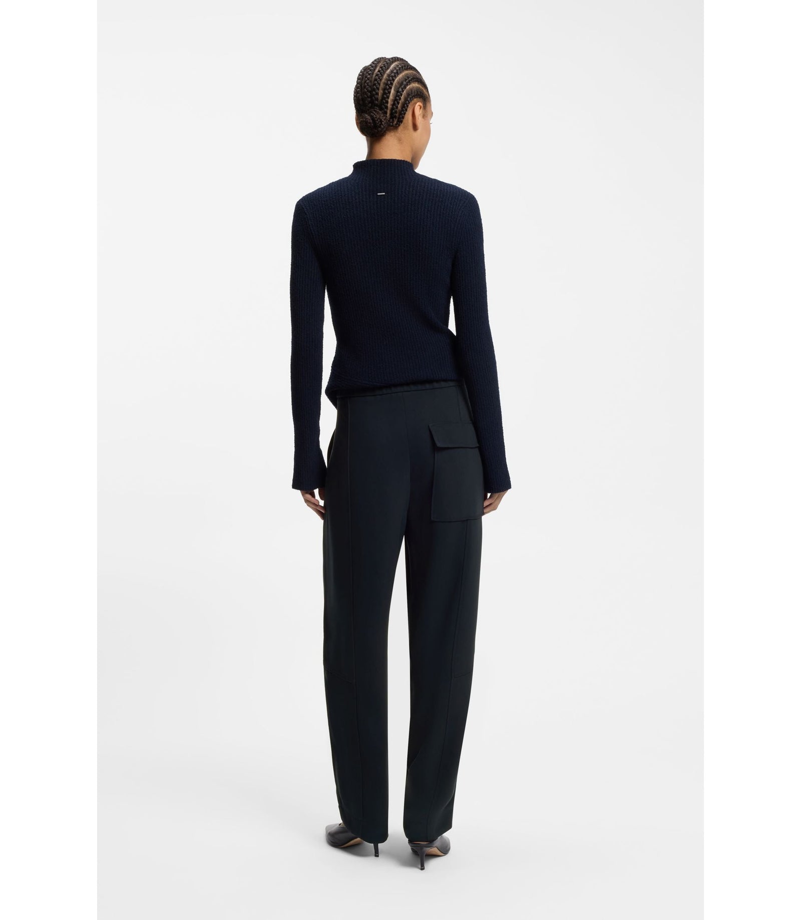 Boss Relaxed Fit Trousers In Wrinkle Resistant Crepe Dark Blue Women's