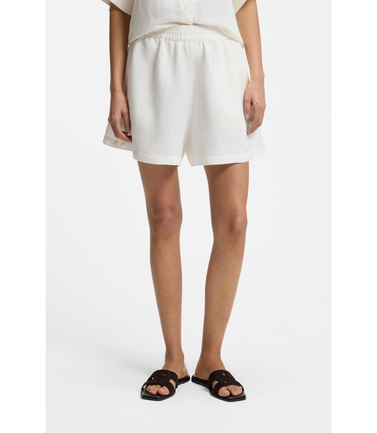 Boss Relaxed Fit Shorts With Embroidered Logo White Women's