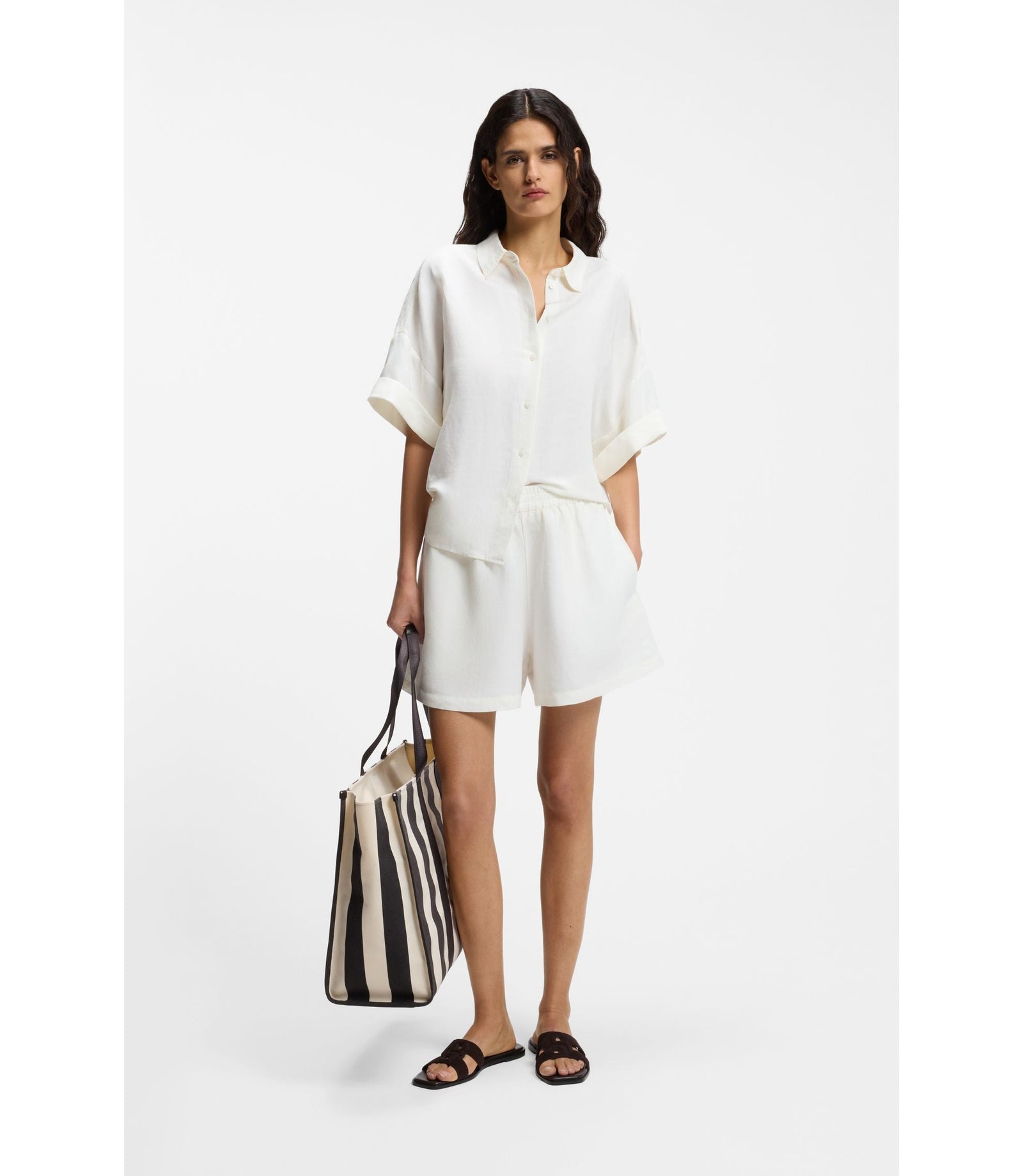 Boss Relaxed Fit Shorts With Embroidered Logo White Women's
