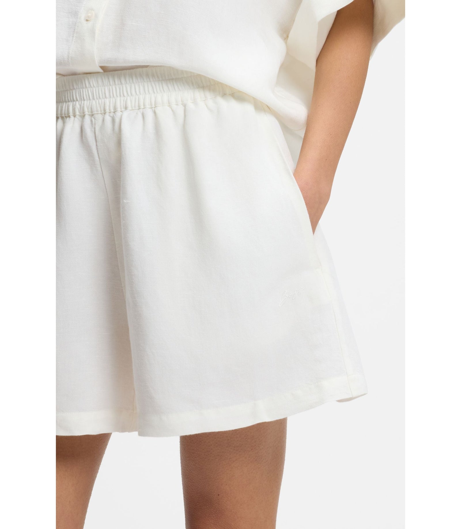 Boss Relaxed Fit Shorts With Embroidered Logo White Women's