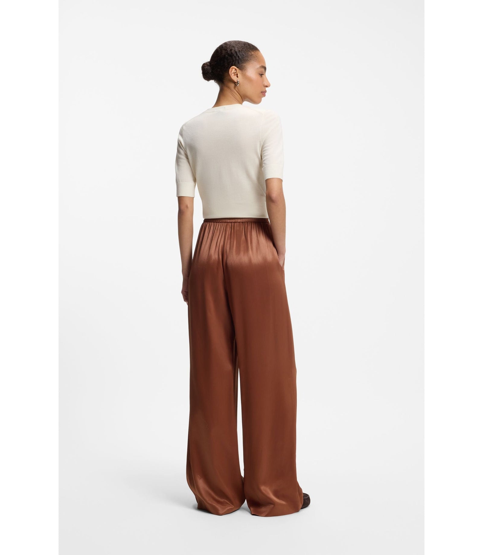 Boss Relaxed Fit Pants In Satin Brown Women's