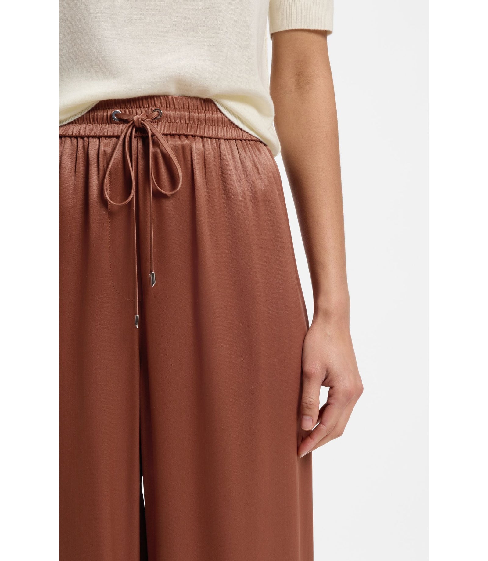Boss Relaxed Fit Pants In Satin Brown Women's