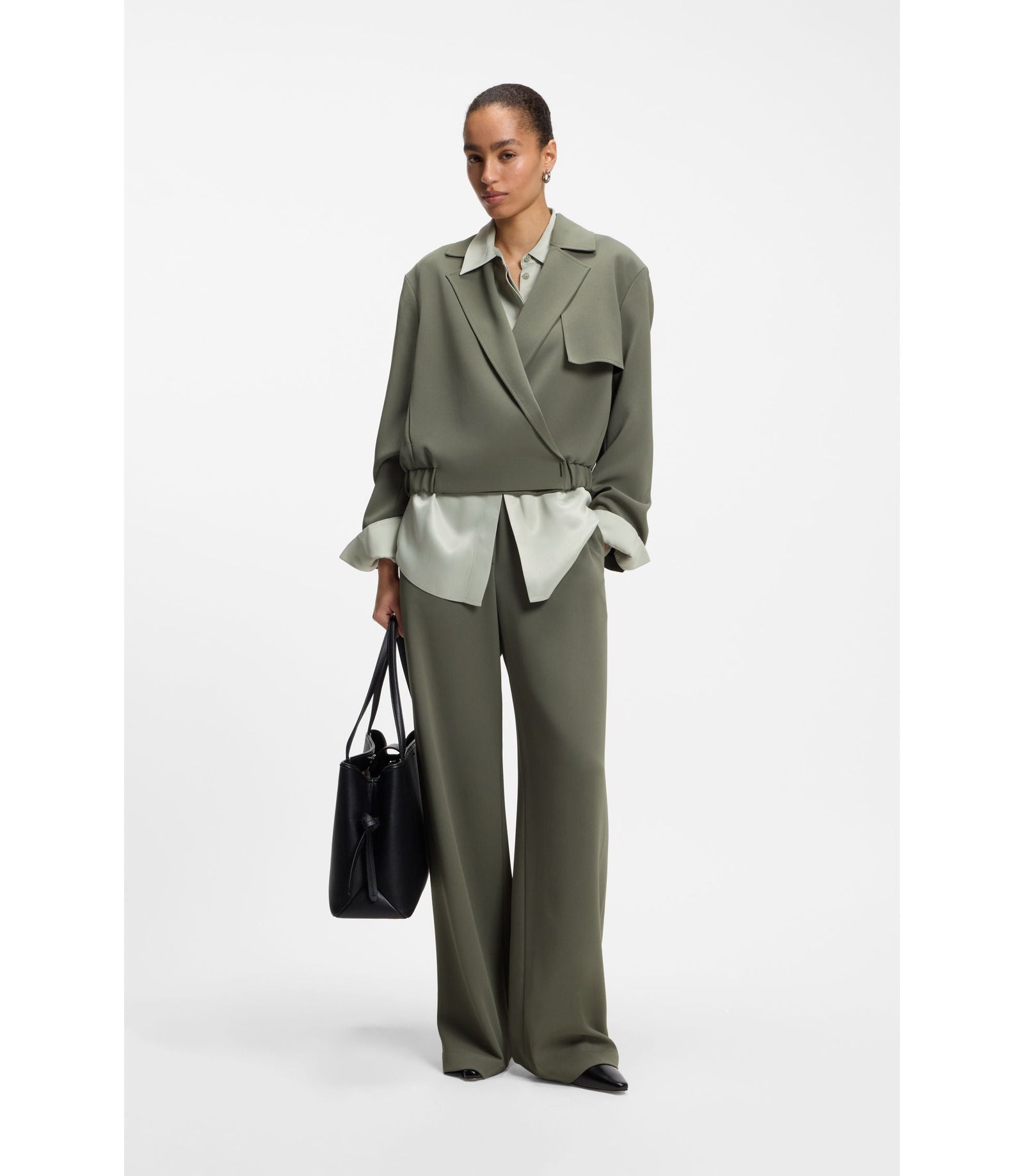 Boss Relaxed Fit Jacket In Japanese Crepe Dark Green Women's