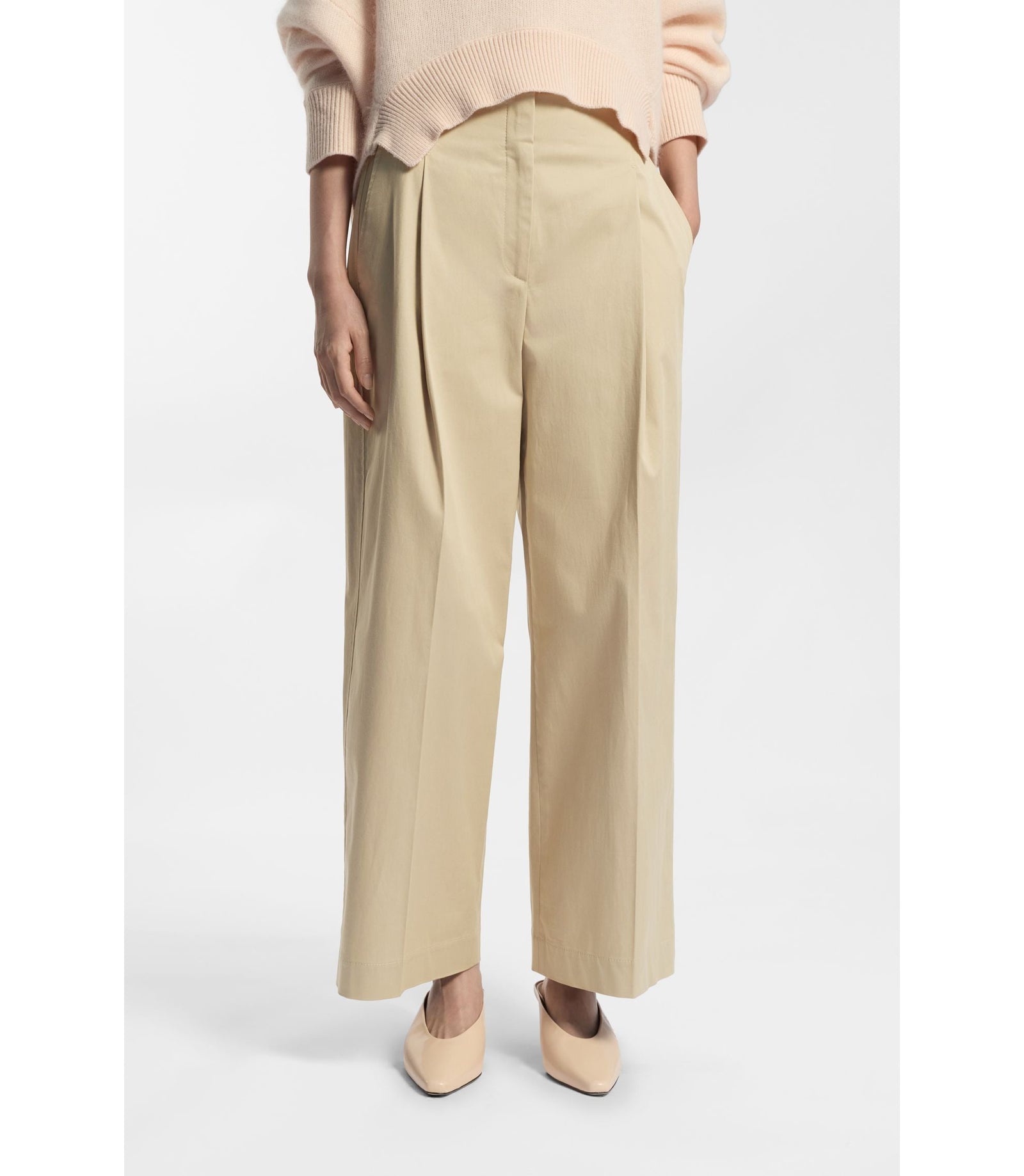 Boss Relaxed Fit Culottes In Stretch Cotton Light Beige Women's