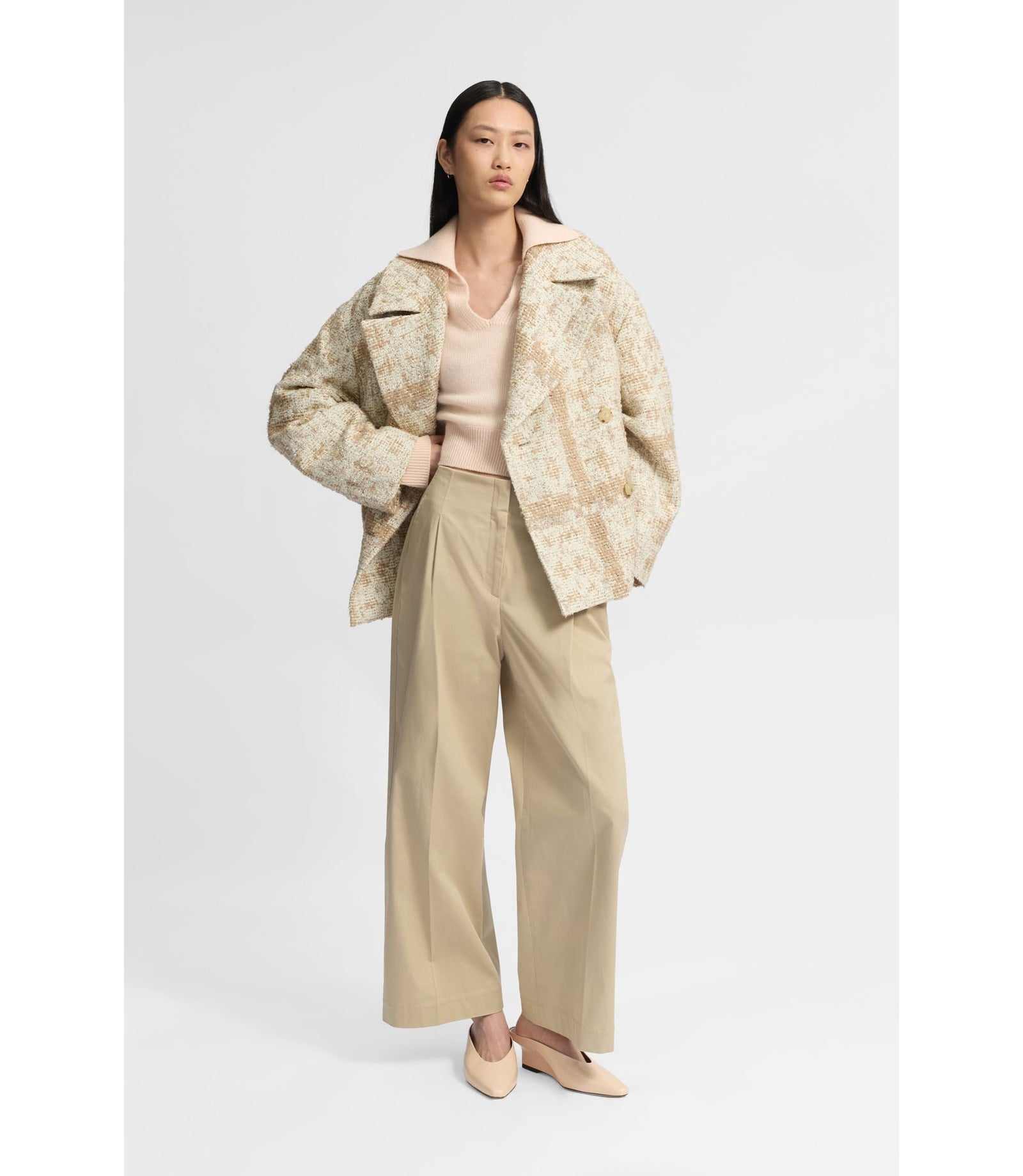 Boss Relaxed Fit Culottes In Stretch Cotton Light Beige Women's