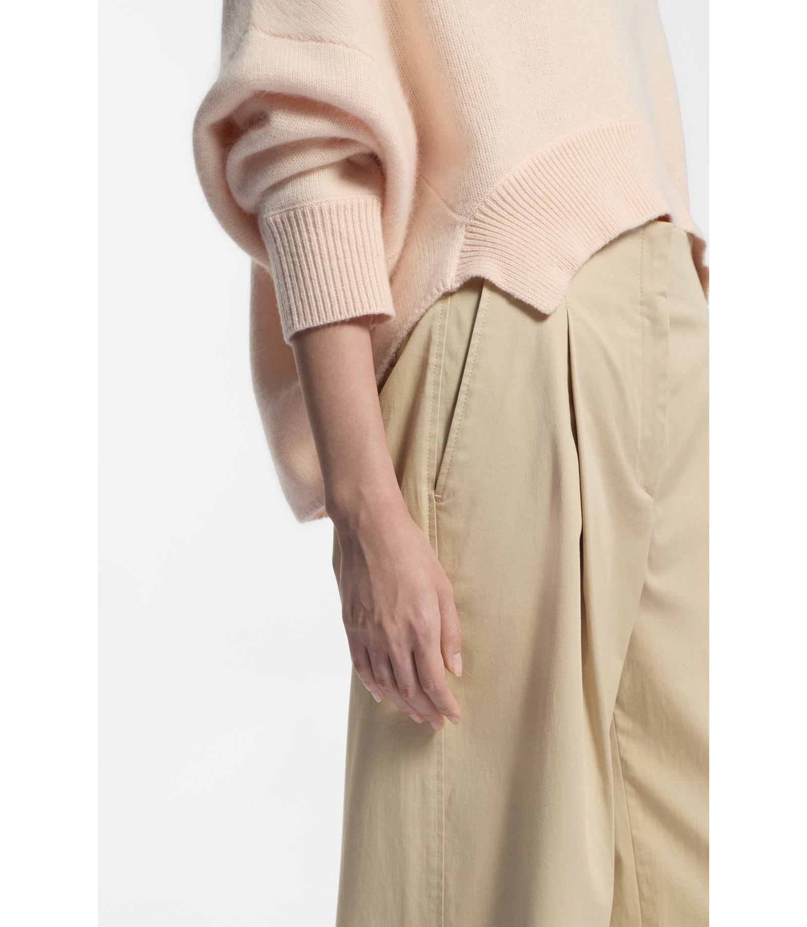 Boss Relaxed Fit Culottes In Stretch Cotton Light Beige Women's