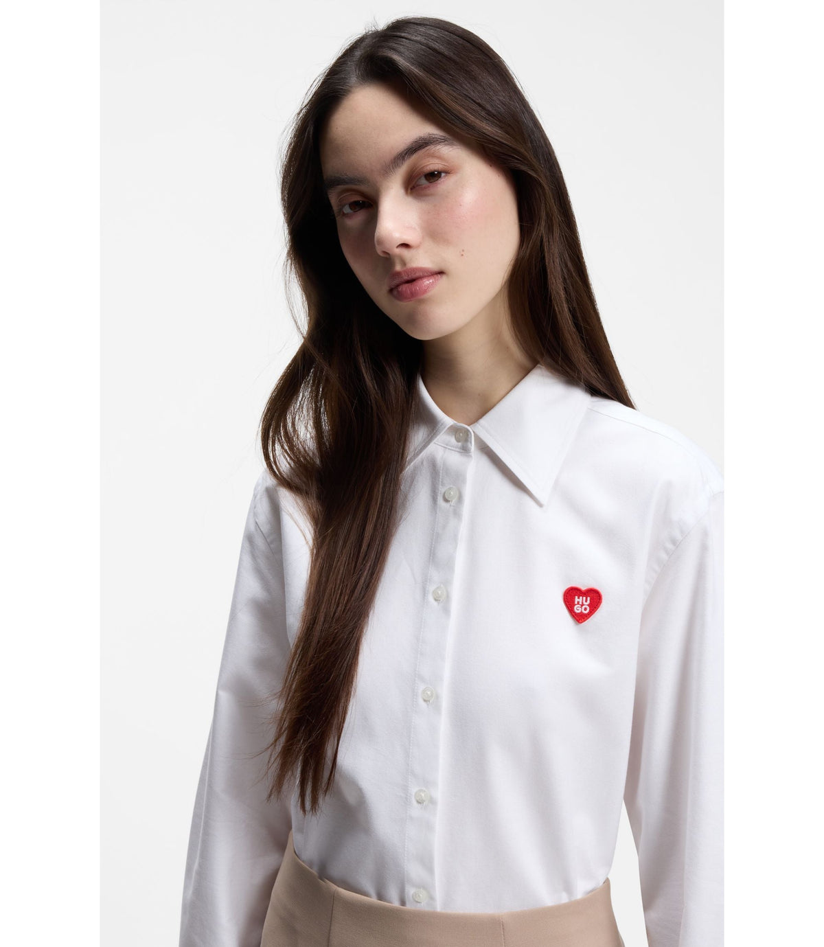 Hugo Relaxed Fit Blouse With Heart Logo White Women's