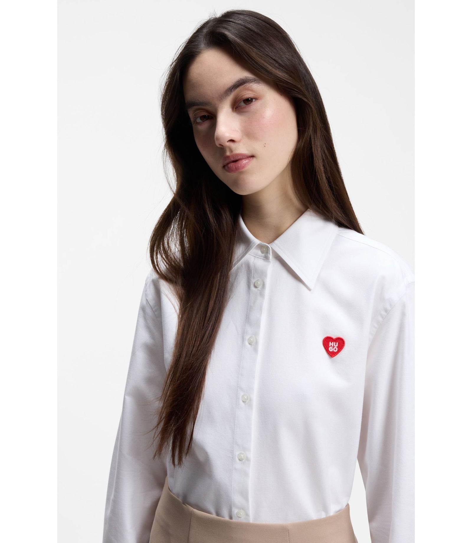 Hugo Relaxed Fit Blouse With Heart Logo White Women's
